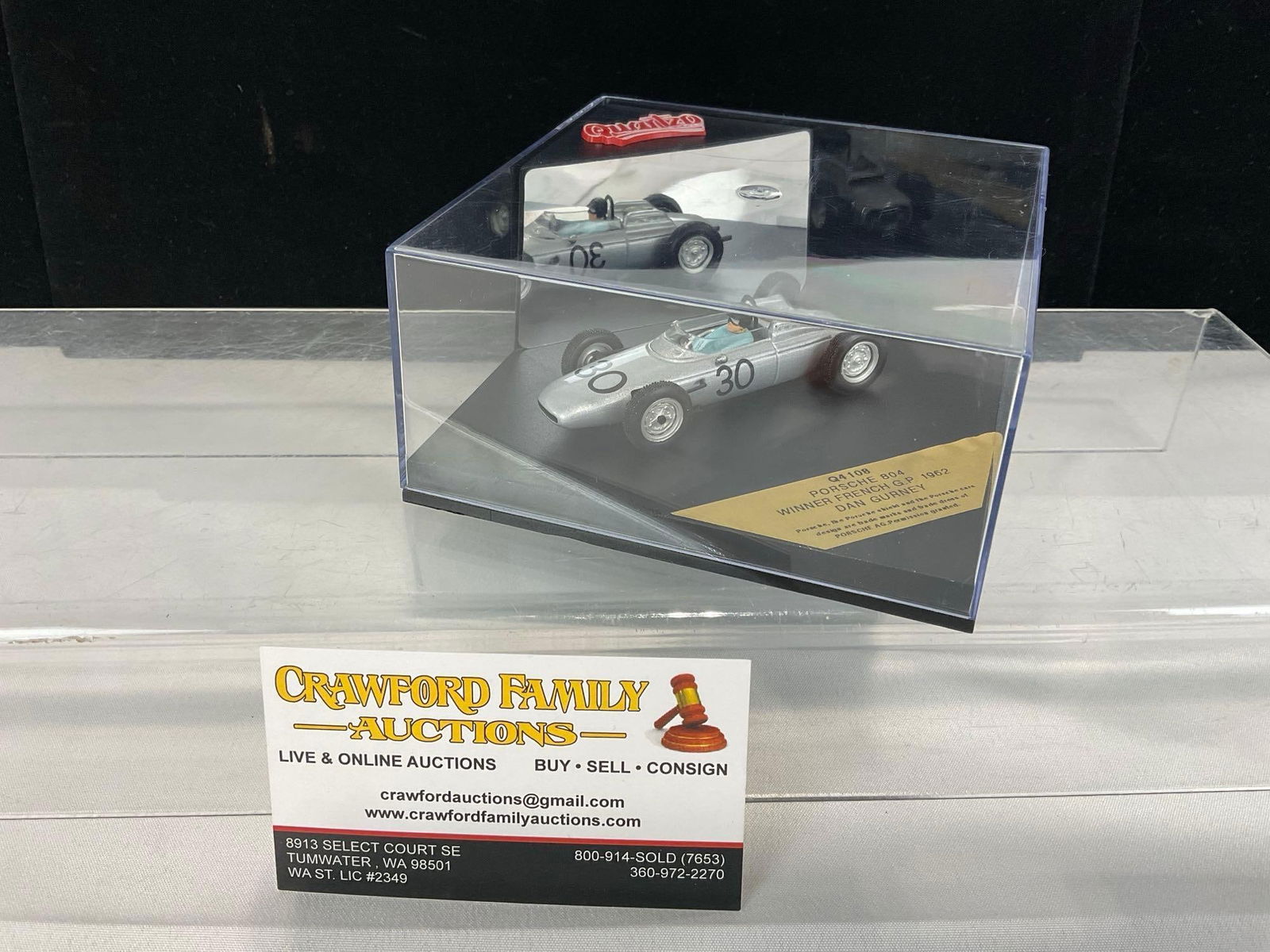 Quartzo Porsche 804 Winner French GP 1962 Dan Gurney 1/43 Scale Diecast Car Model orig box: Appears to be in good shape. The piece measures approx 4h x 6w x 6d inches. See pics. E-5420 