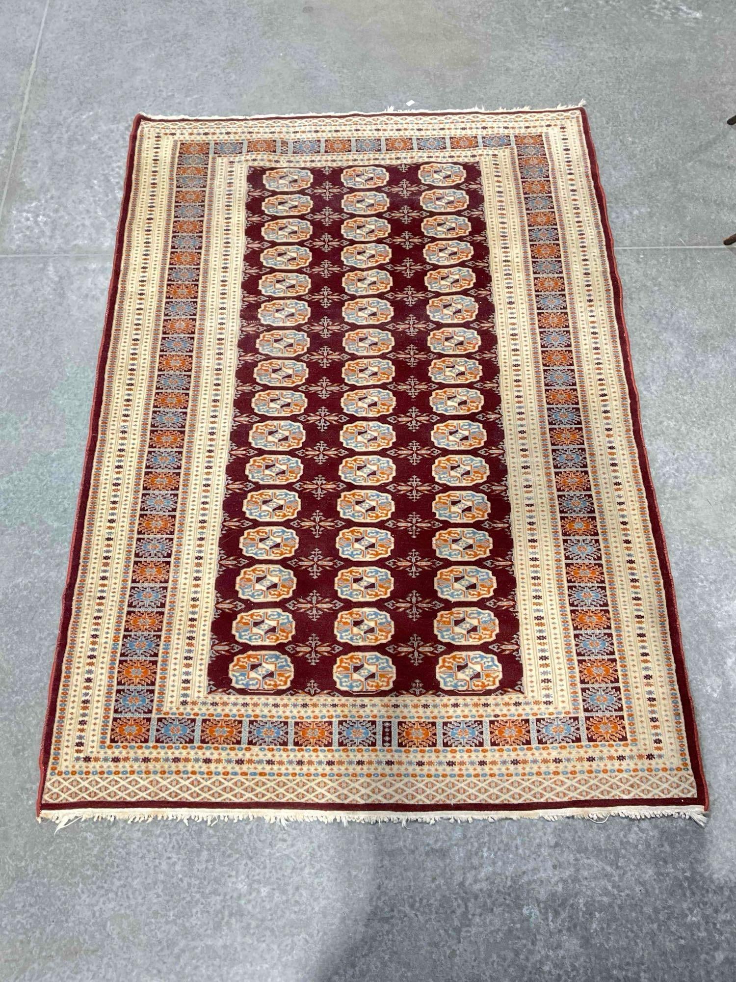 Vintage Pakistani Bokhara? Red & Ivory Wool Pile Area Rug. Measures 71" x 49" Very Good Cond. - 2