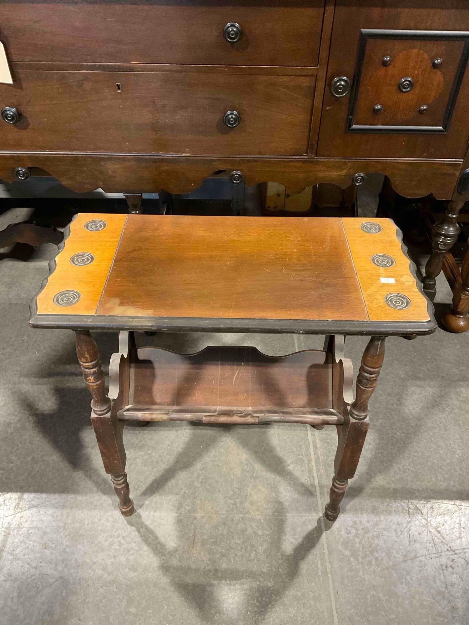 Antique Victorian Three-Tone Wooden Parlor Table w/ Magazine Rack. V.G. Condition. See pics. (1 of 5)