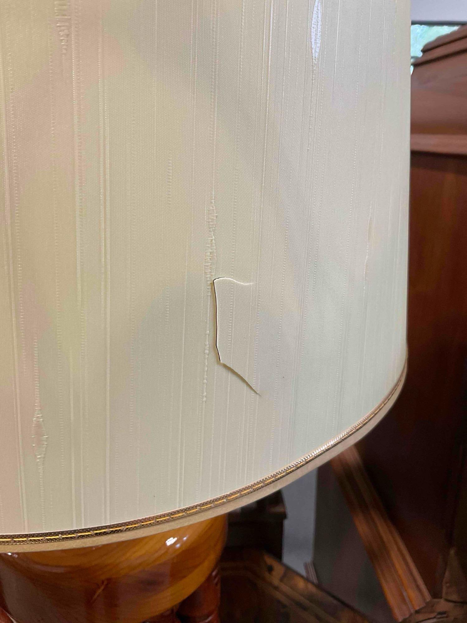 Vintage MC Brutalist Carved Teak Wood Table Lamp w/ Ivory color Shade. Tested, Works. V, G, condt... - 7