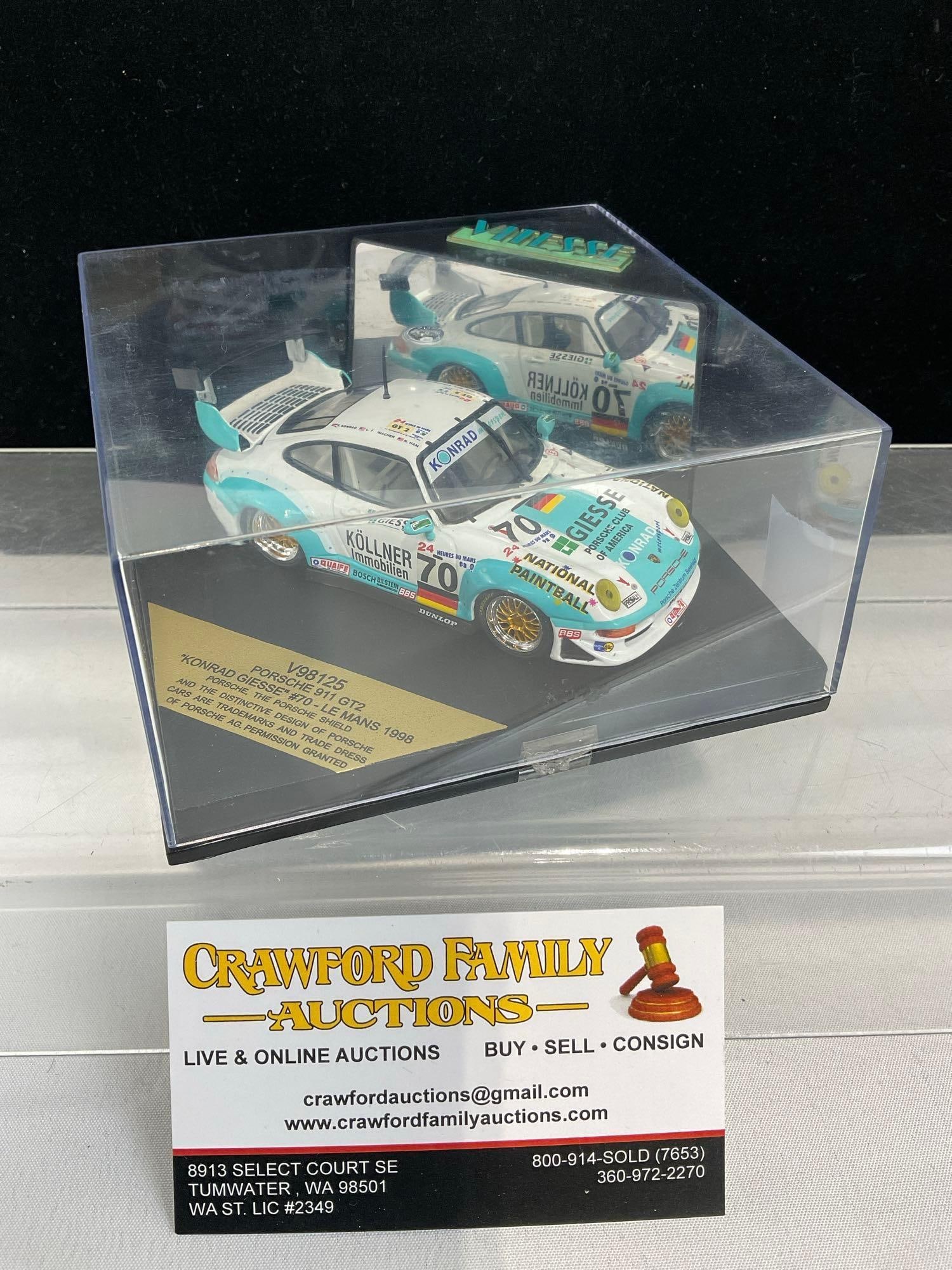 Vitesse Porsche 911 GT2 Konrad Giesse #70 Le Mans 1998, 1/43 Scale Diecast Car Model orig box: Appears to be in good shape. The piece measures approx 3h x 6w x 6d inches. See pics. E-5420