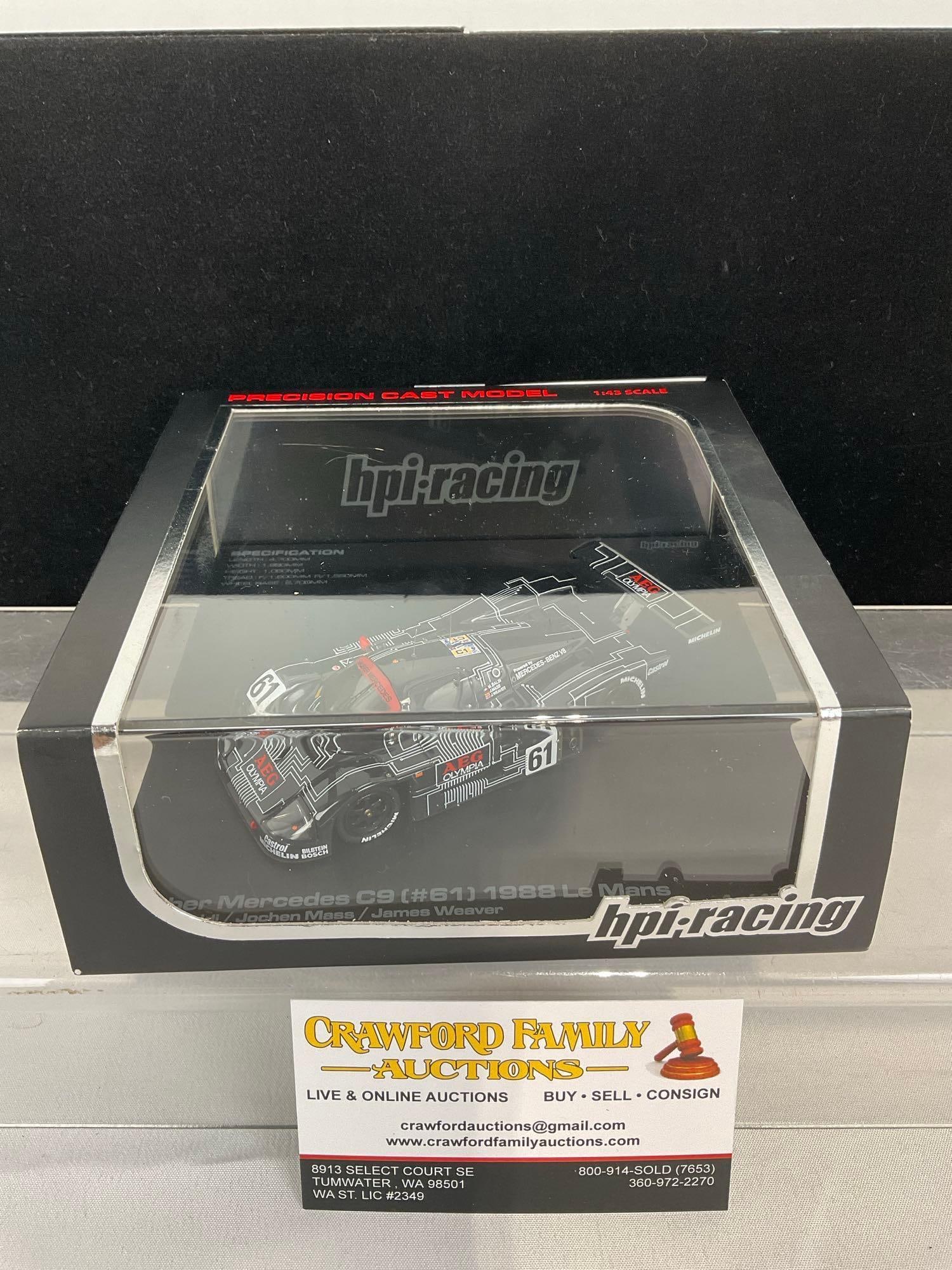 HPI 1988 Sauber Mercedes C9 #61 Le Mans, 1/43 Scale Diecast Car Model orig box: Appears to be in good shape. The piece measures approx 4h x 7w x 7d inches. See pics. E-5420