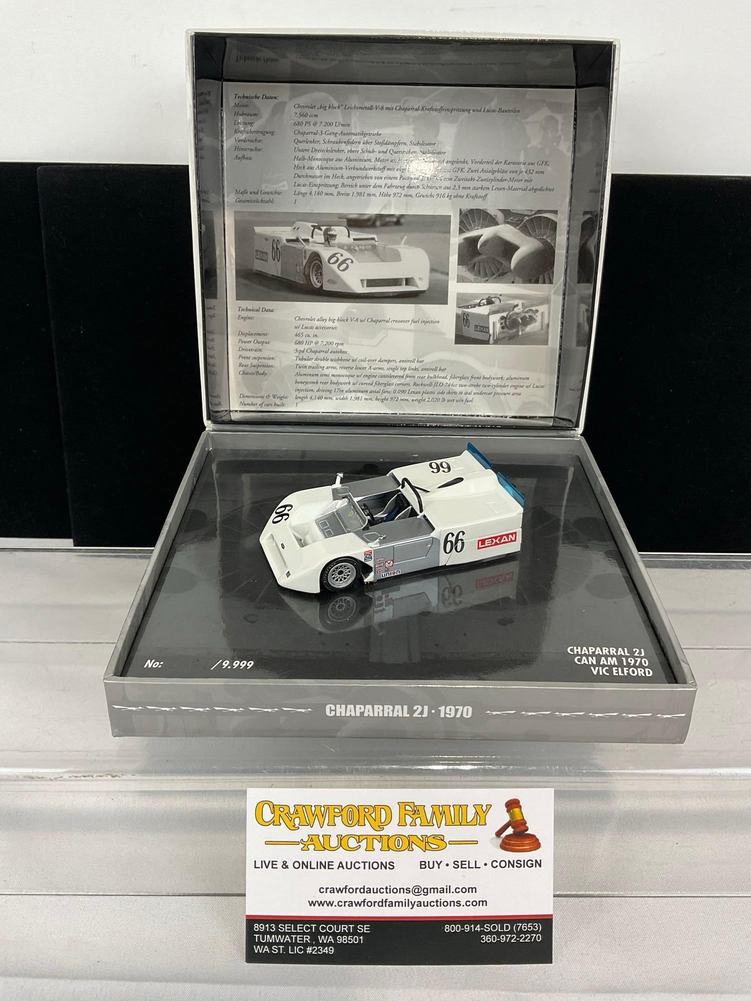 Minichamps Chaparral 2J Can Am 1970 Vic Elford, 1/43 Scale Diecast Car Model orig box: Appears to be in good shape. The piece measures approx 4h x 8w x 7d inches. See pics. E-5420 
