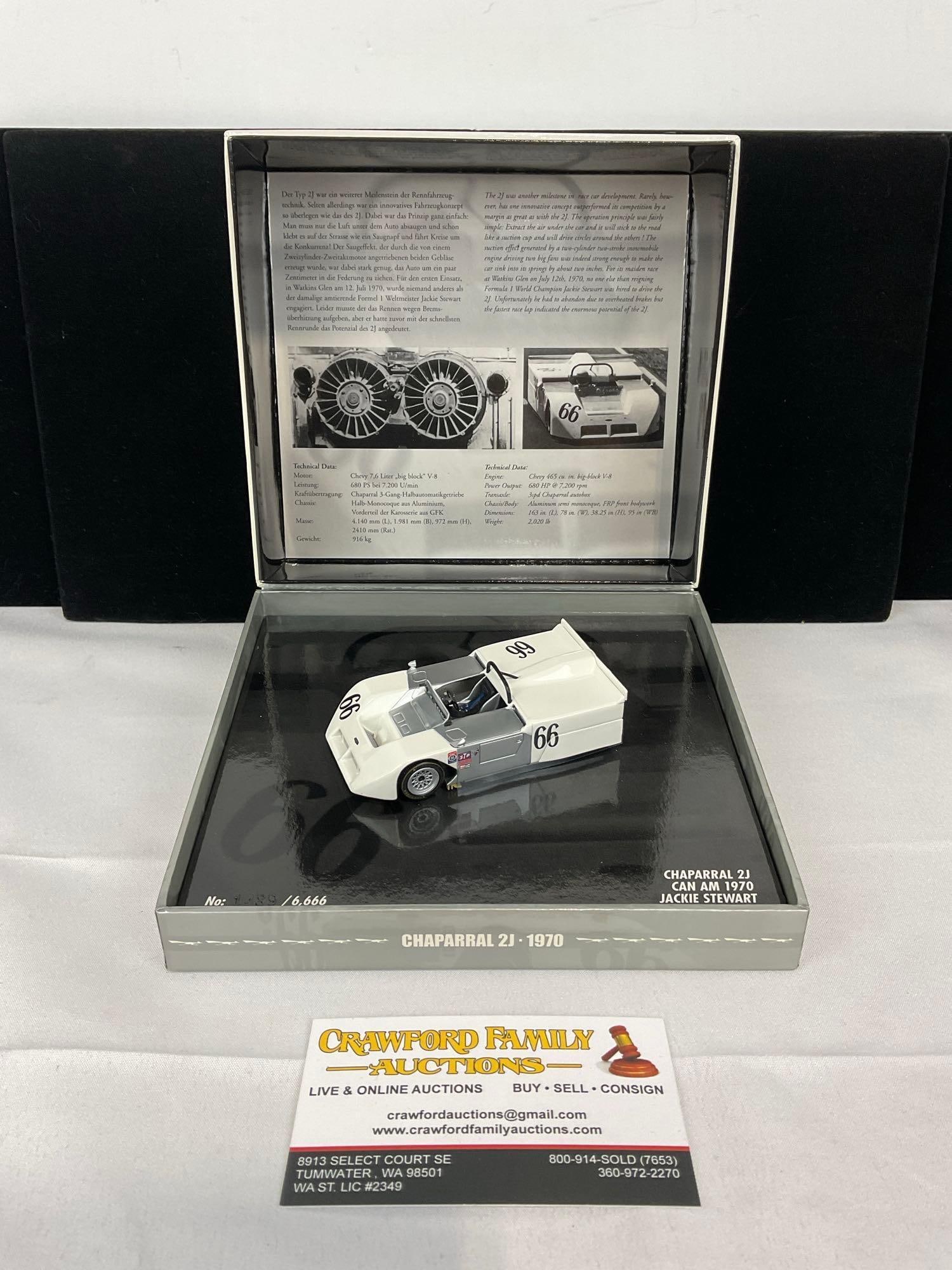 Minichamps Chaparral 2J Can Am 1970 J. Stewart 1/43 Scale Diecast Car Model orig box: Appears to be in good shape. The piece measures approx 4h x 8w x 7d inches. See pics. E-5420 