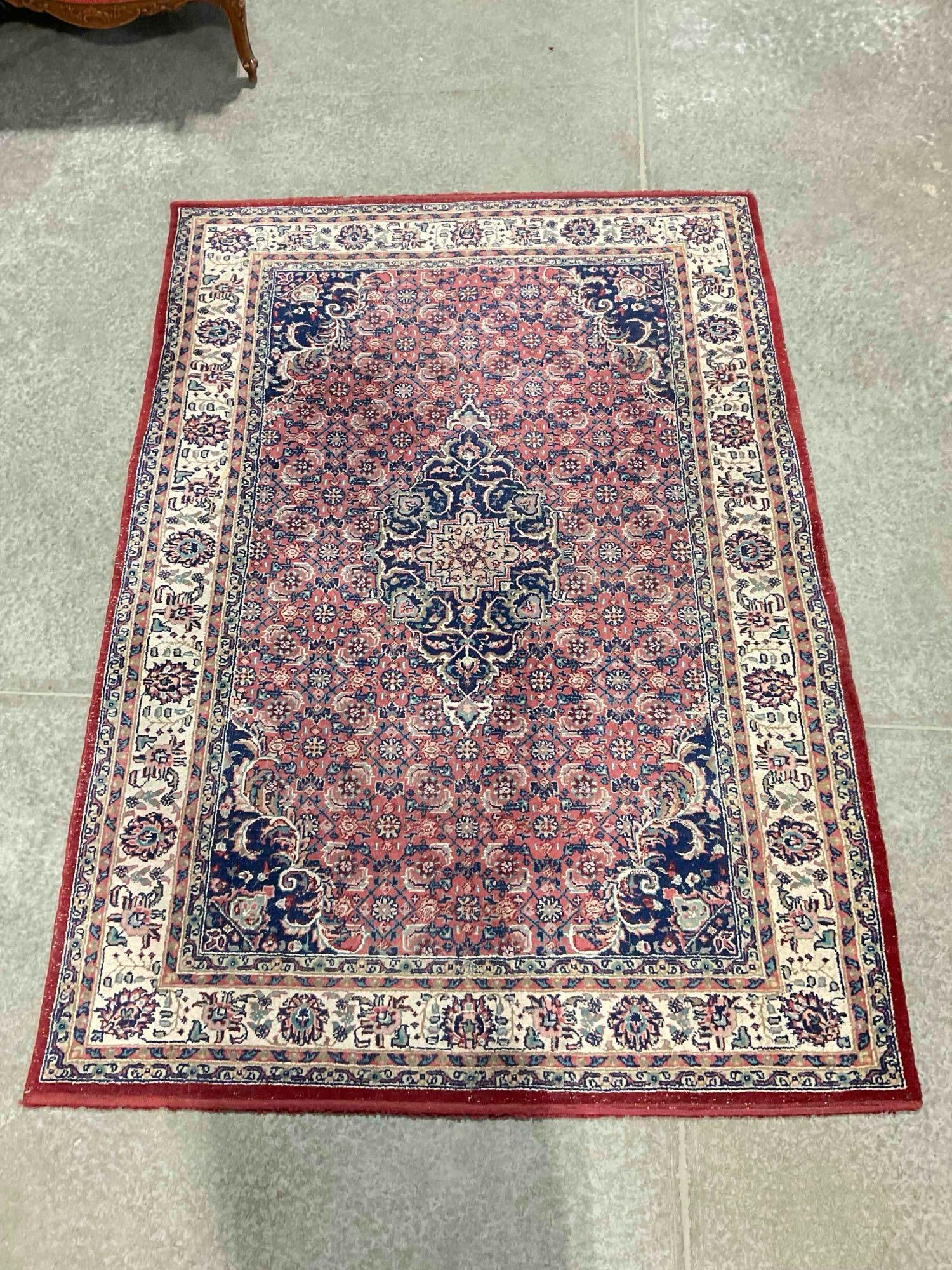 Lovely Vintage Persian Blue & Pink Wool Pile Tapestry Rug. Measures 70" x 48" Very Good Cond. (1 of 6)