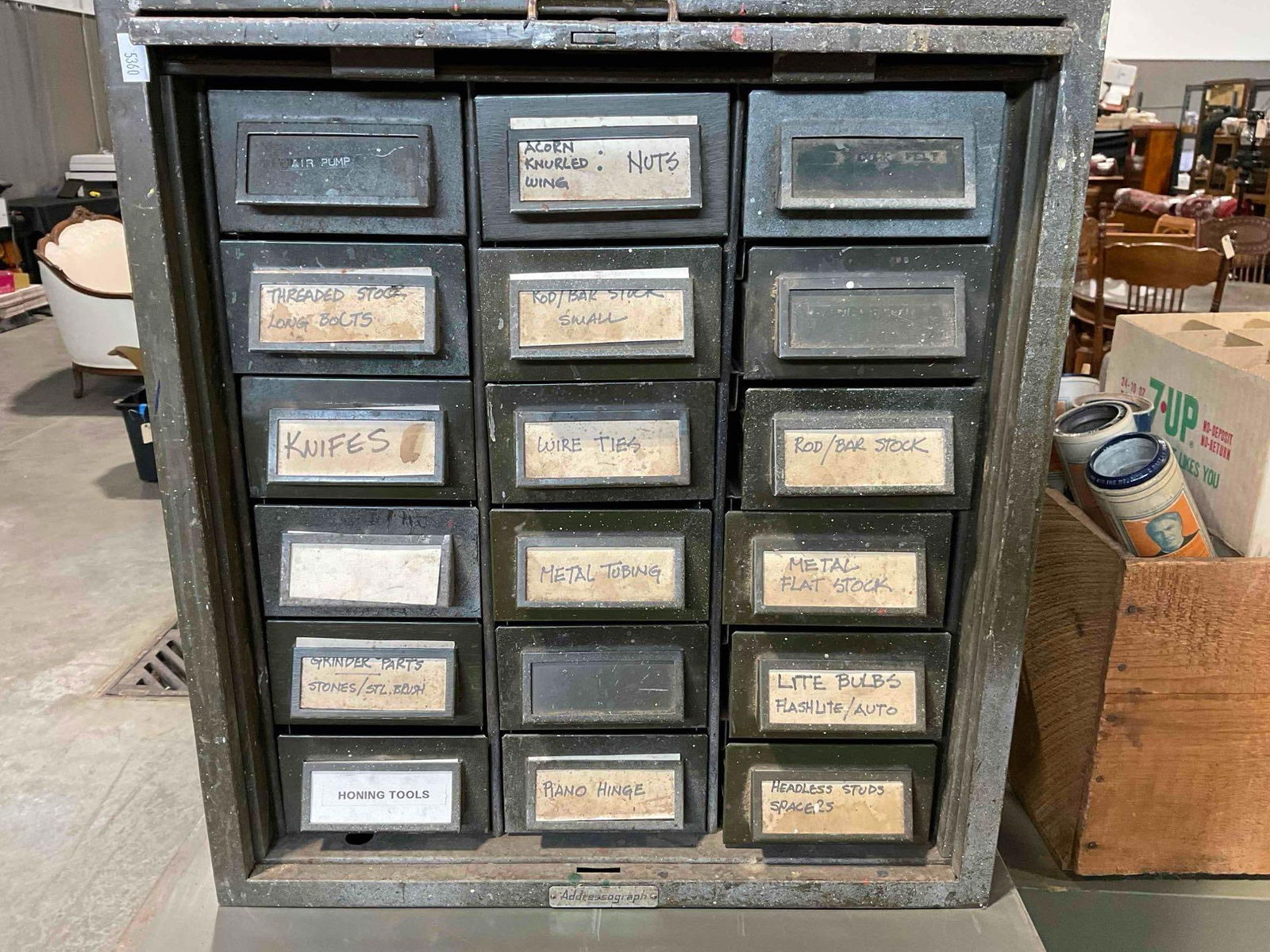 Vintage Addressograph Green Army Drab Painted Metal Tool Chest w/ 18 Drawers. See pics. (1 of 7)
