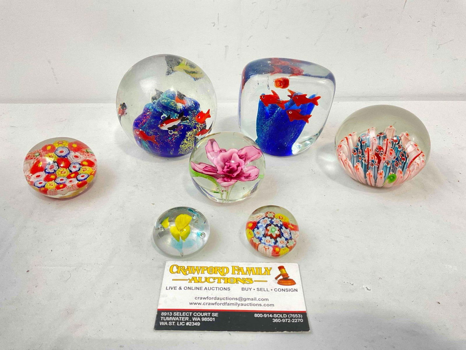 7 pcs Beautiful Glass Paperweights, 2x Millefiori, 2x Ocean Scenes & 3x Flowers. See pics. (1 of 5)