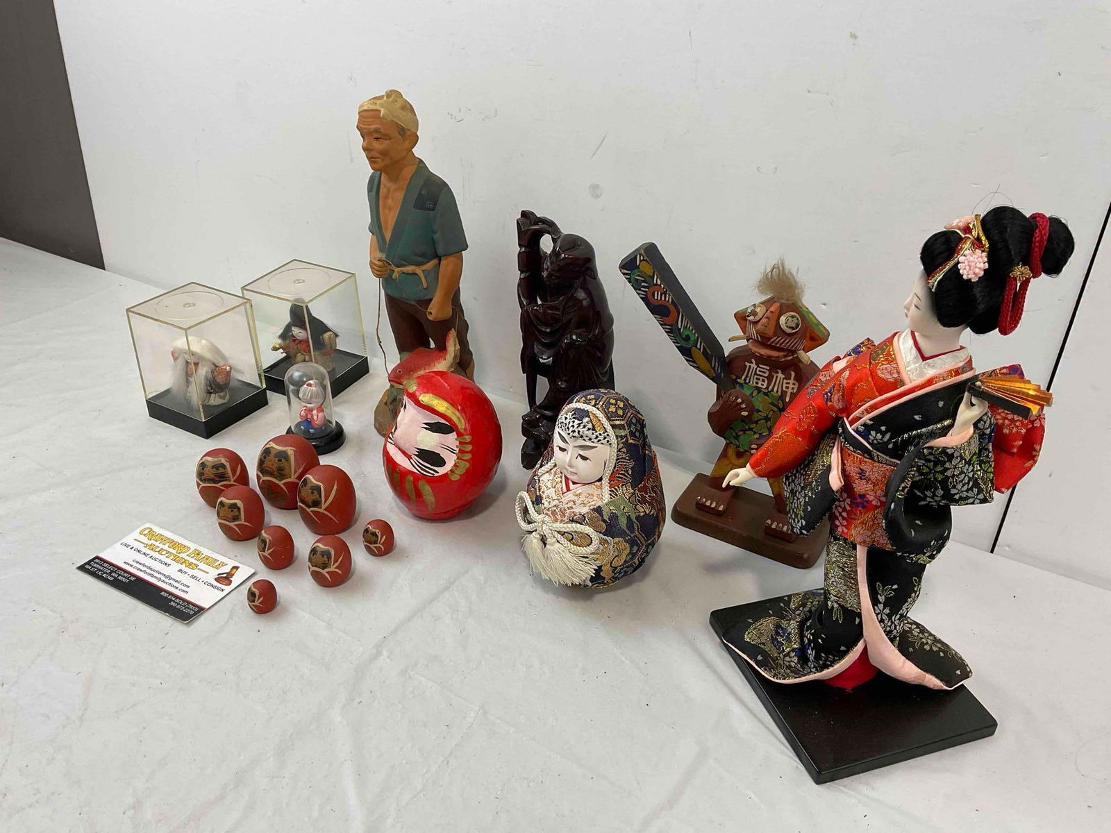17 pcs Vintage Japanese Souvenirs, incl. Geisha Doll, Wooden Daruma Figurines & More! See pics. - 2