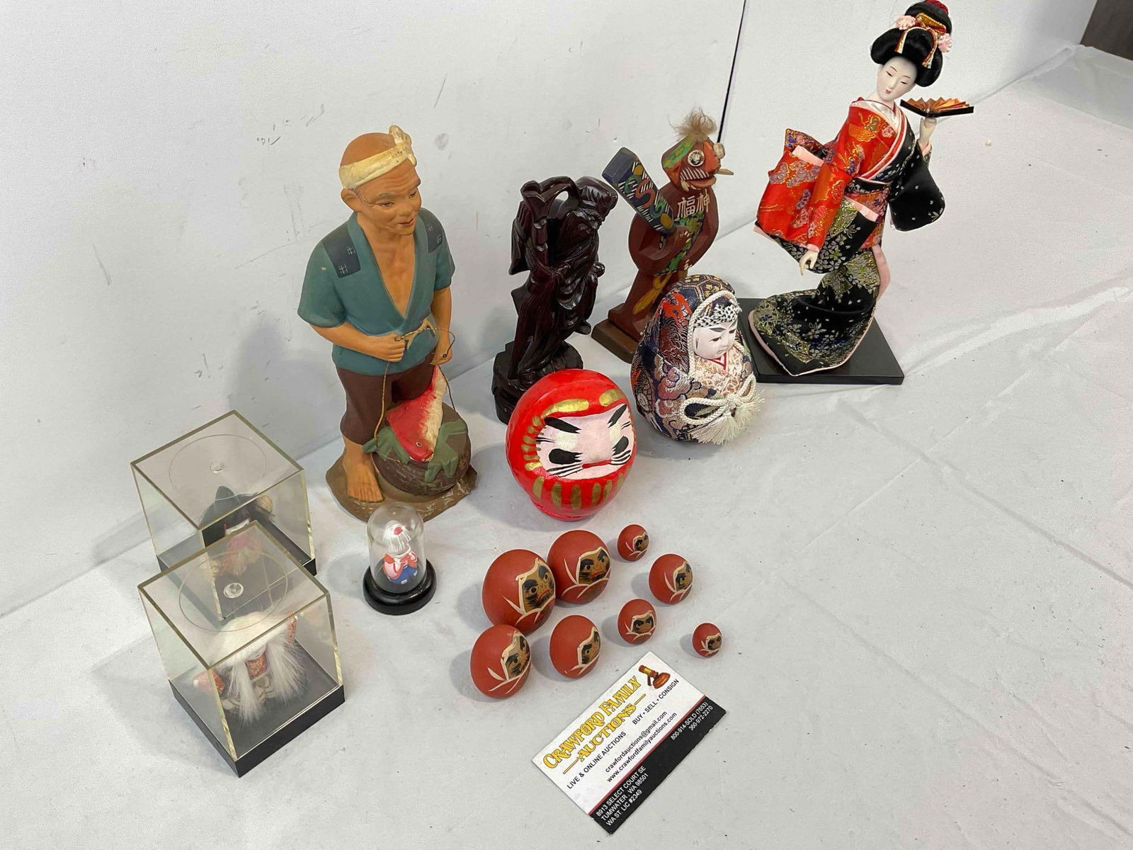 17 pcs Vintage Japanese Souvenirs, incl. Geisha Doll, Wooden Daruma Figurines & More! See pics. - 3