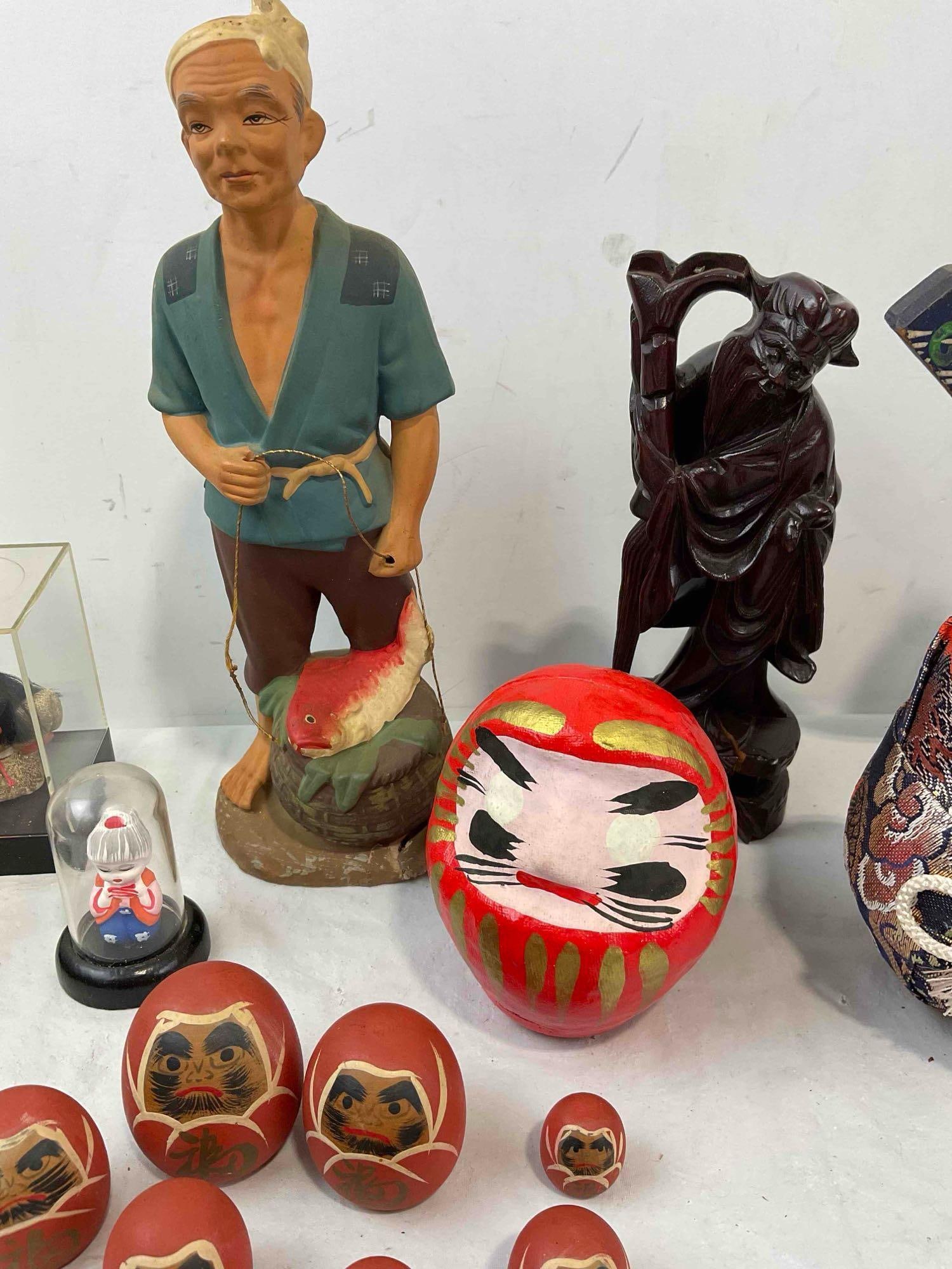 17 pcs Vintage Japanese Souvenirs, incl. Geisha Doll, Wooden Daruma Figurines & More! See pics. - 6
