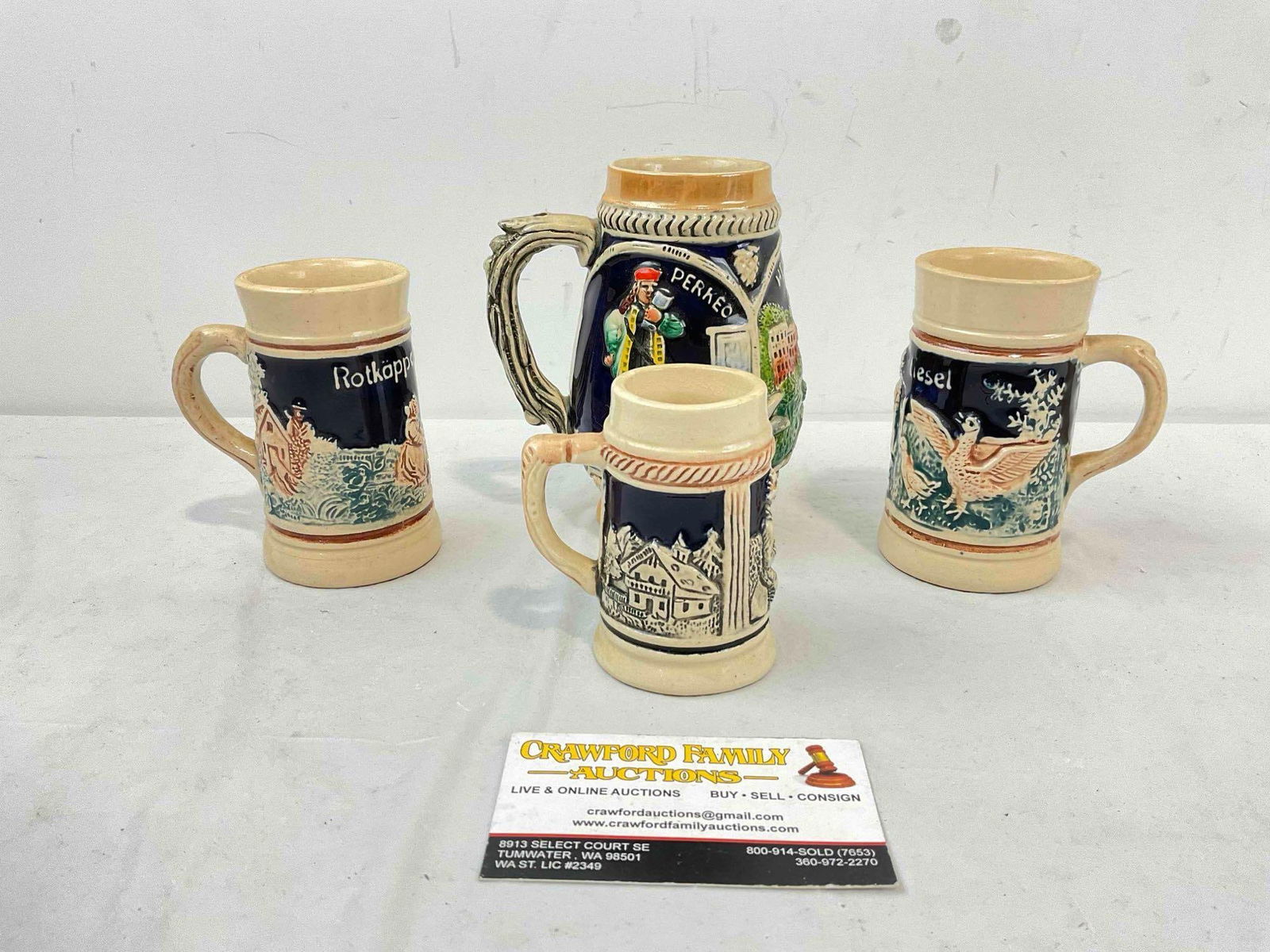4 pcs Vintage Miniature West German Ceramic Souvenir Beer Steins. Excellent Condition. (1 of 6)
