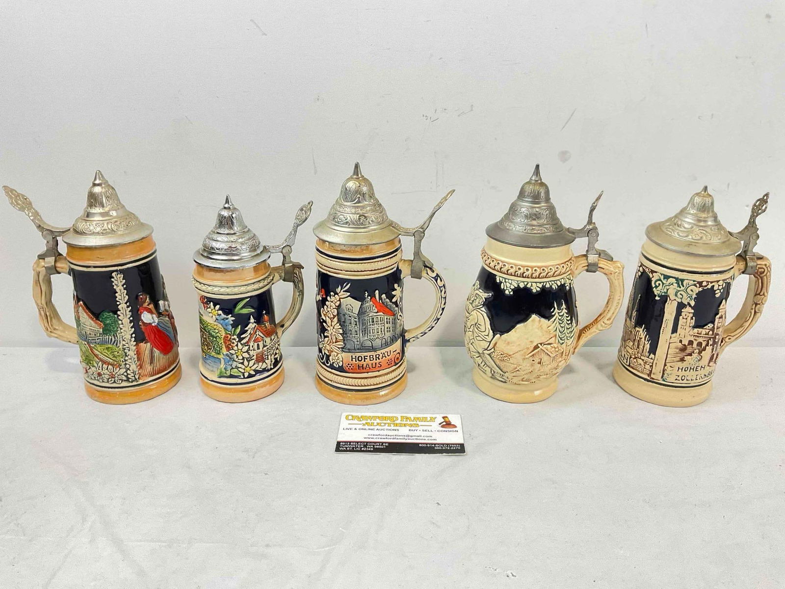5 pcs Vintage German Ceramic Souvenir Beer Steins. Very Good Condition. See pics. (1 of 6)