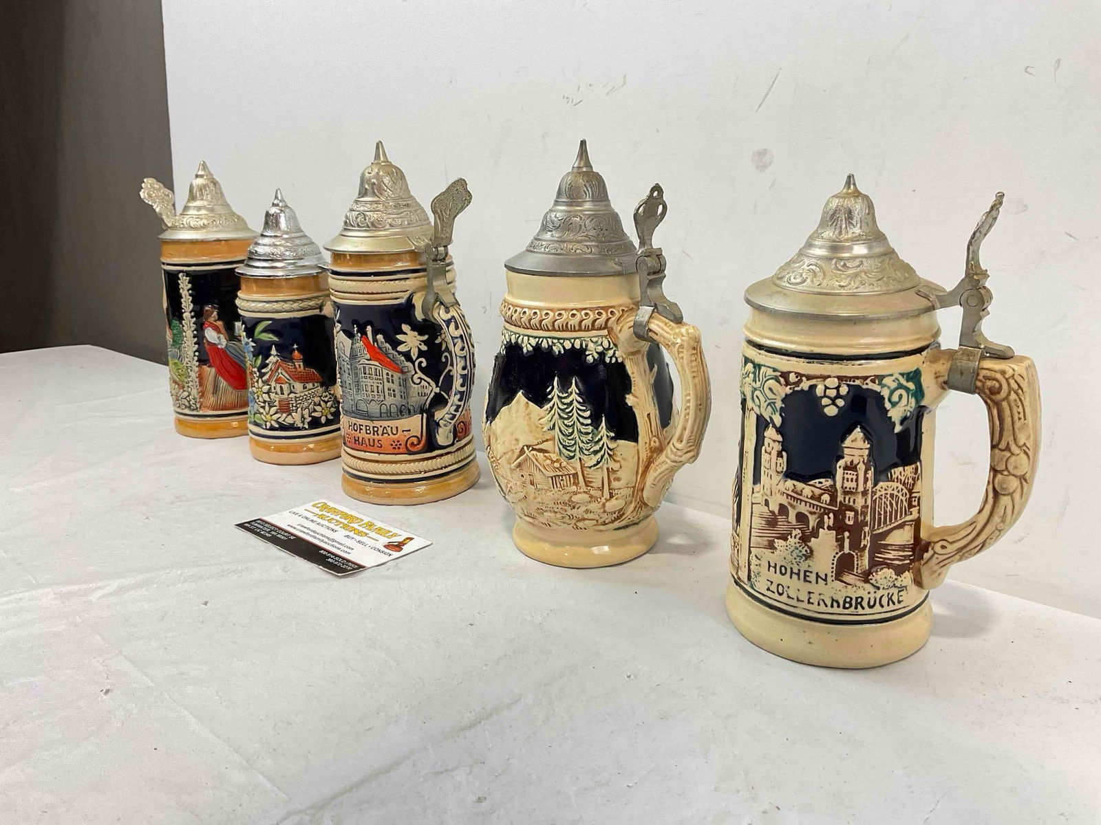 5 pcs Vintage German Ceramic Souvenir Beer Steins. Very Good Condition. See pics. - 2