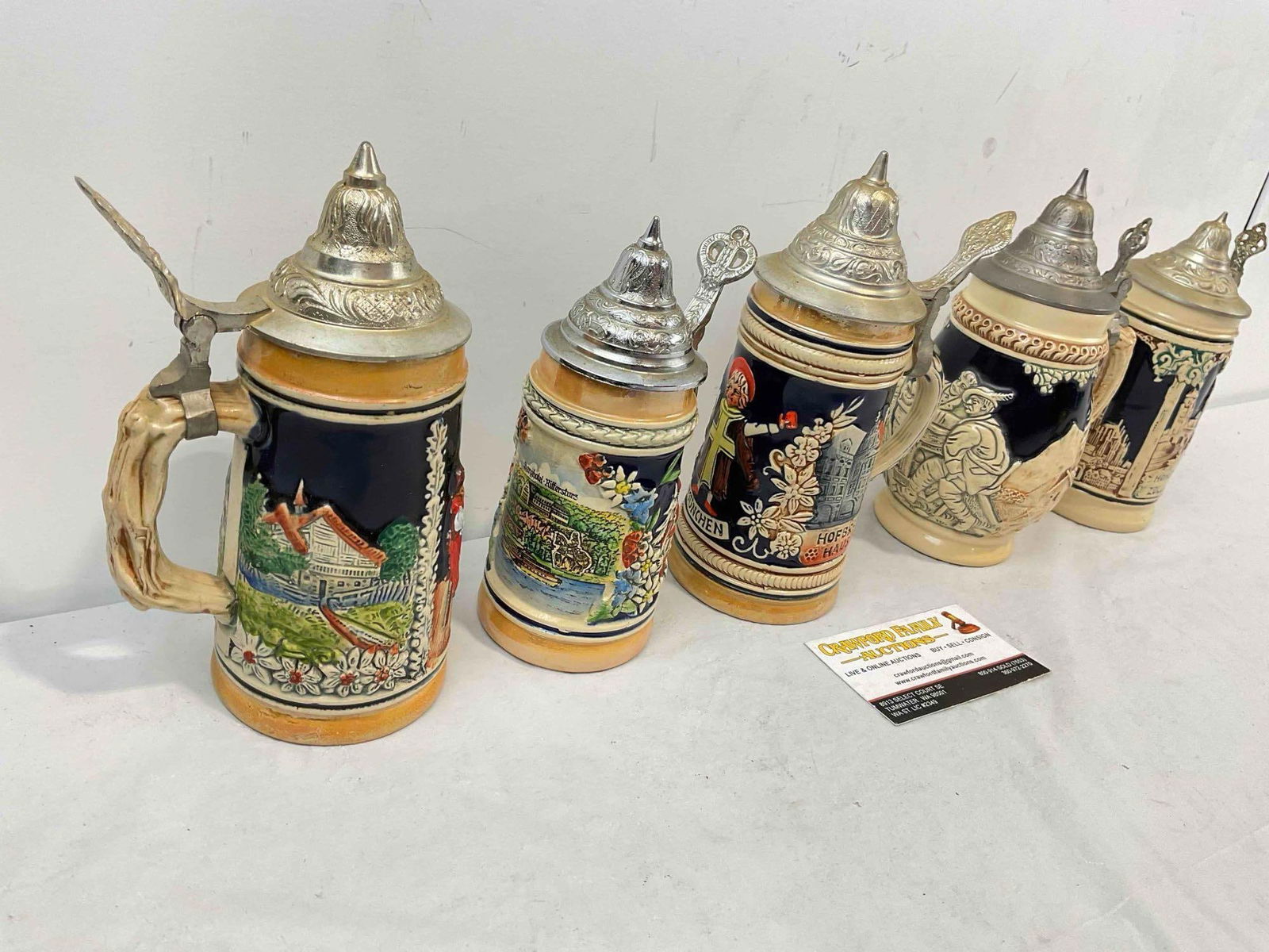 5 pcs Vintage German Ceramic Souvenir Beer Steins. Very Good Condition. See pics. - 3
