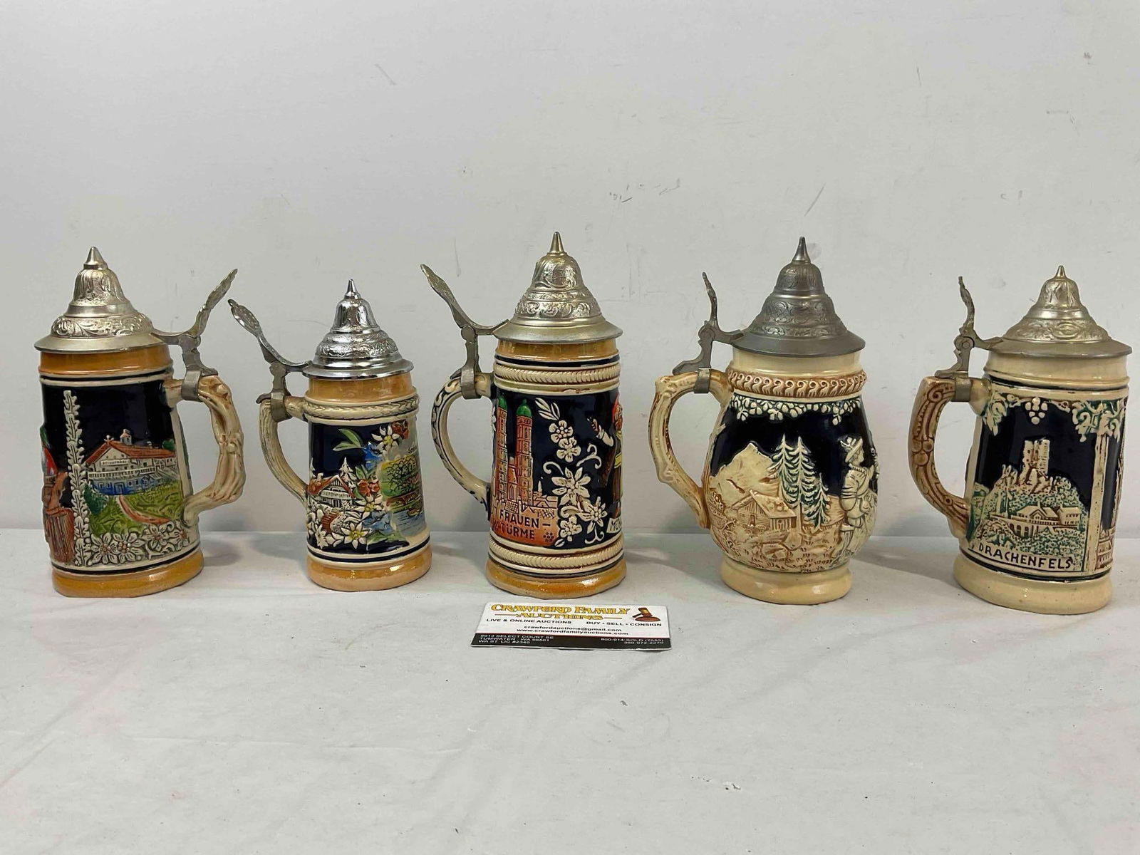 5 pcs Vintage German Ceramic Souvenir Beer Steins. Very Good Condition. See pics. - 4