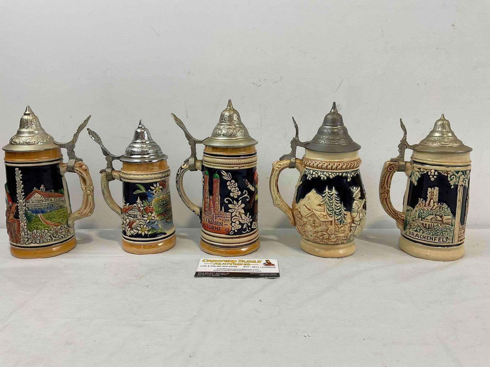 5 pcs Vintage German Ceramic Souvenir Beer Steins. Very Good Condition. See pics. - 5