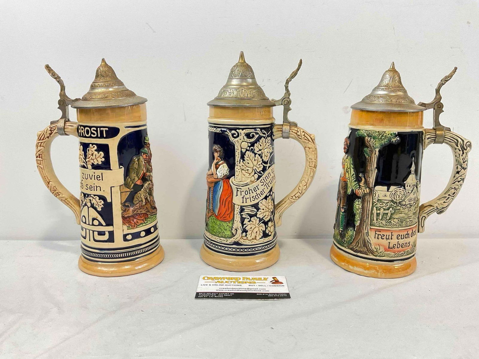 3 pcs Vintage German Ceramic Souvenir Beer Steins. Very Good Condition. See pics. (1 of 5)