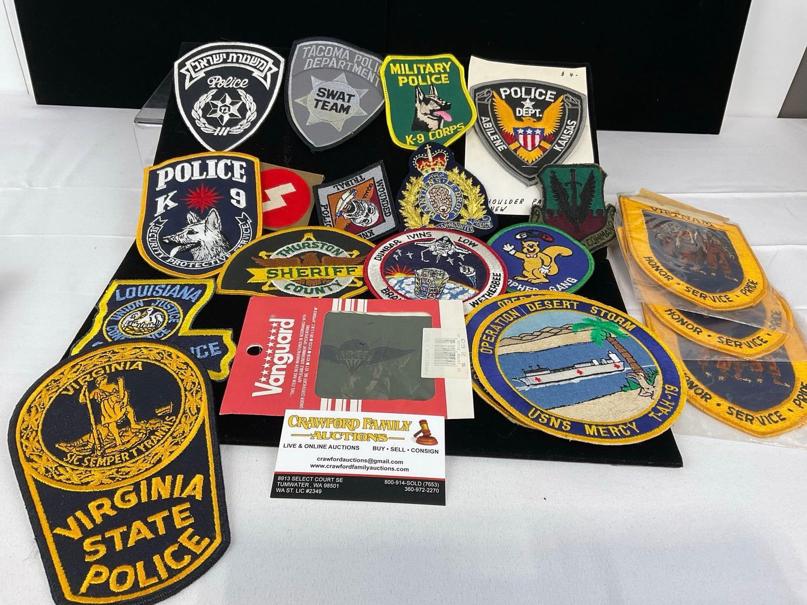 Assortment of Police Patches, Israeli, Virginia, K-9, LA, Kansas, Desert Storm & Vietnam War (1 of 3)