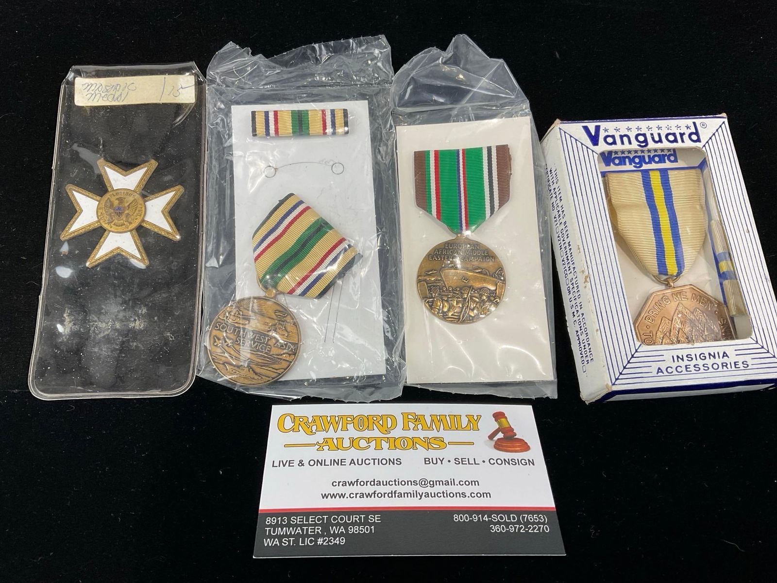 4 Medals, Southwest Asia Service, Euro-Afr-ME Campaign, Calif. Nat Guard Commend. & Masonic Knights (1 of 3)