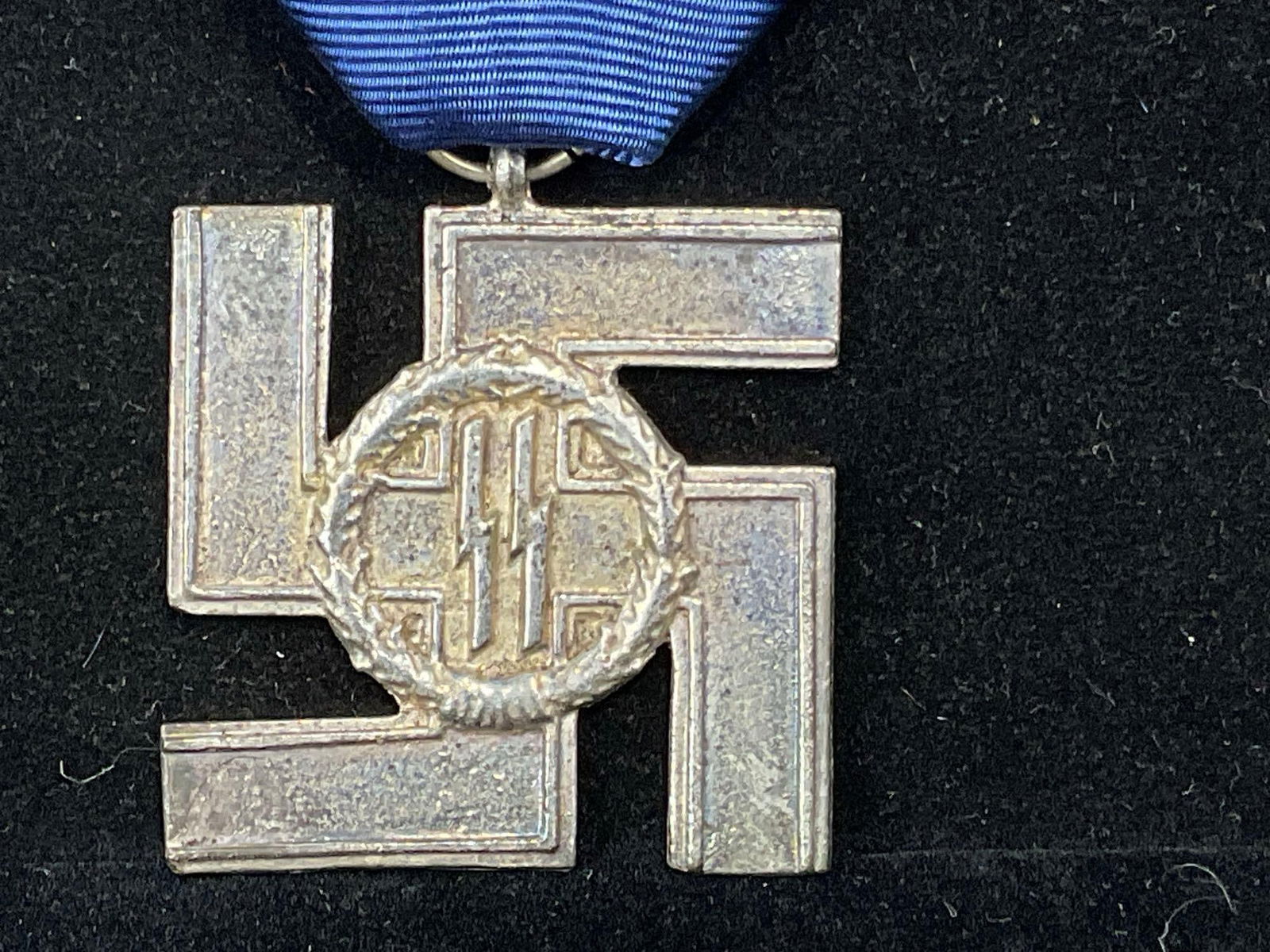 Vintage German WW2 Era SS 12 Year Service Medal, Blue Ribbon - 2