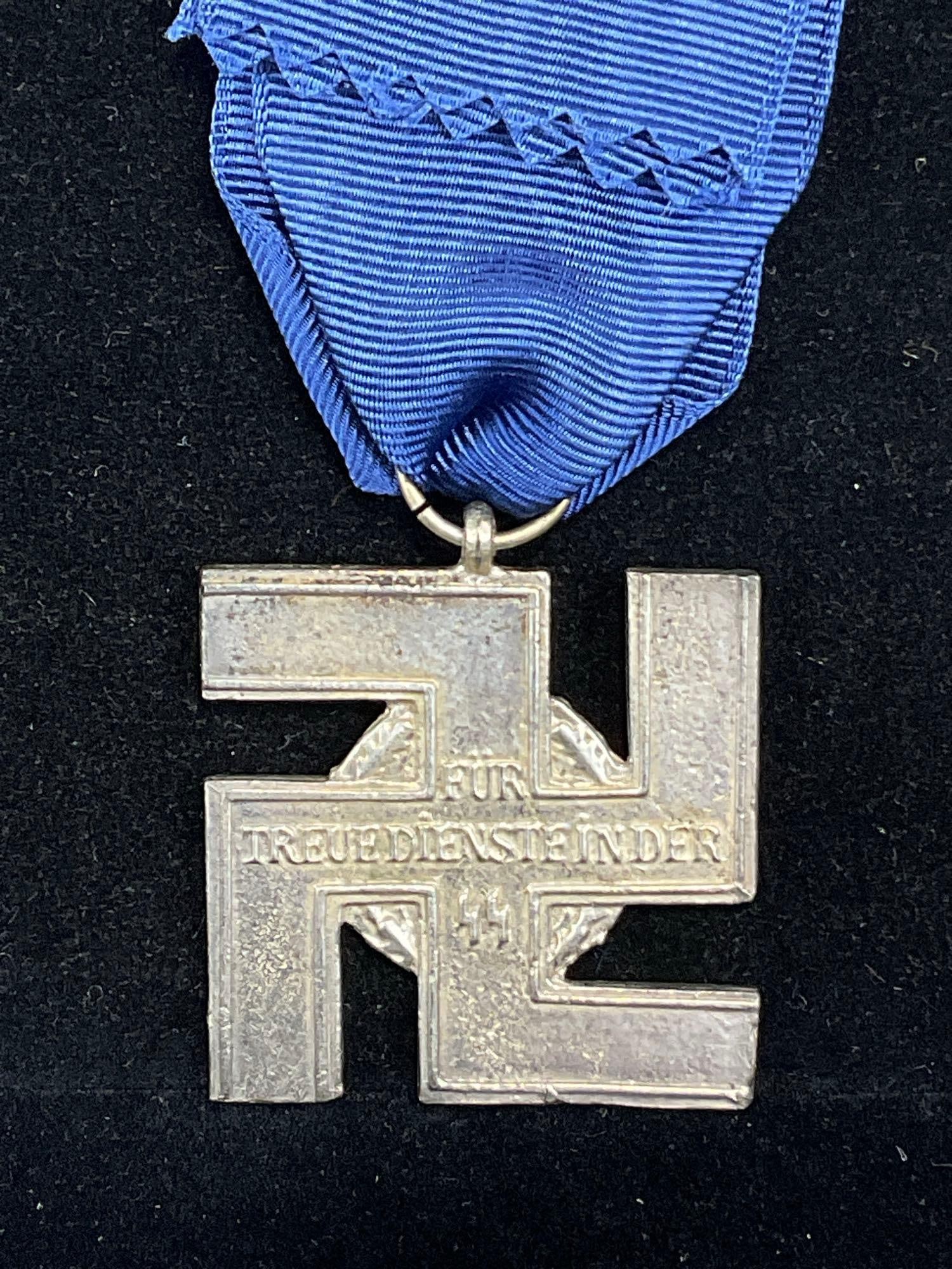 Vintage German WW2 Era SS 12 Year Service Medal, Blue Ribbon - 3