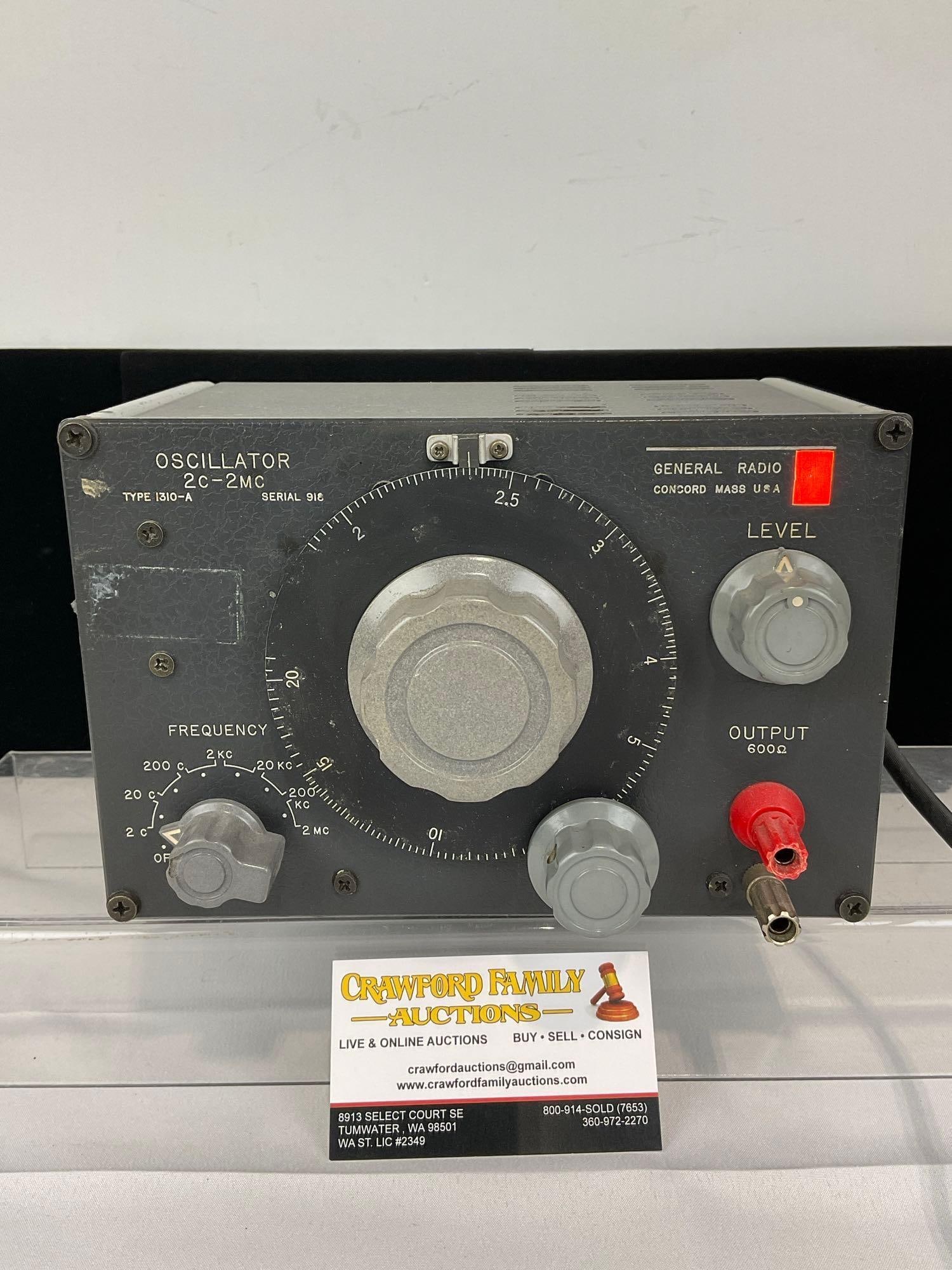 General Radio Co Oscillator 2C-2MC, Type 1310-A, tested & powers on, 6h x 9w x 9d inches (1 of 3)