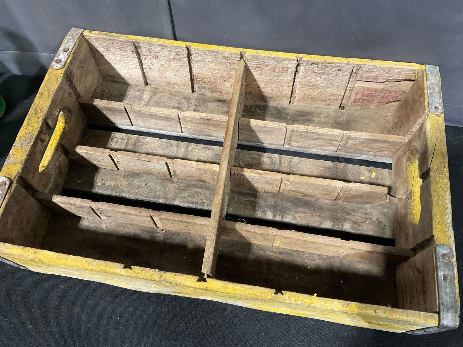 Vintage Wood & Iron Bottle Carrier, likely Coca-Cola, w/ 6 Green Glass 6.5 oz Coca-Cola Bottles - 5