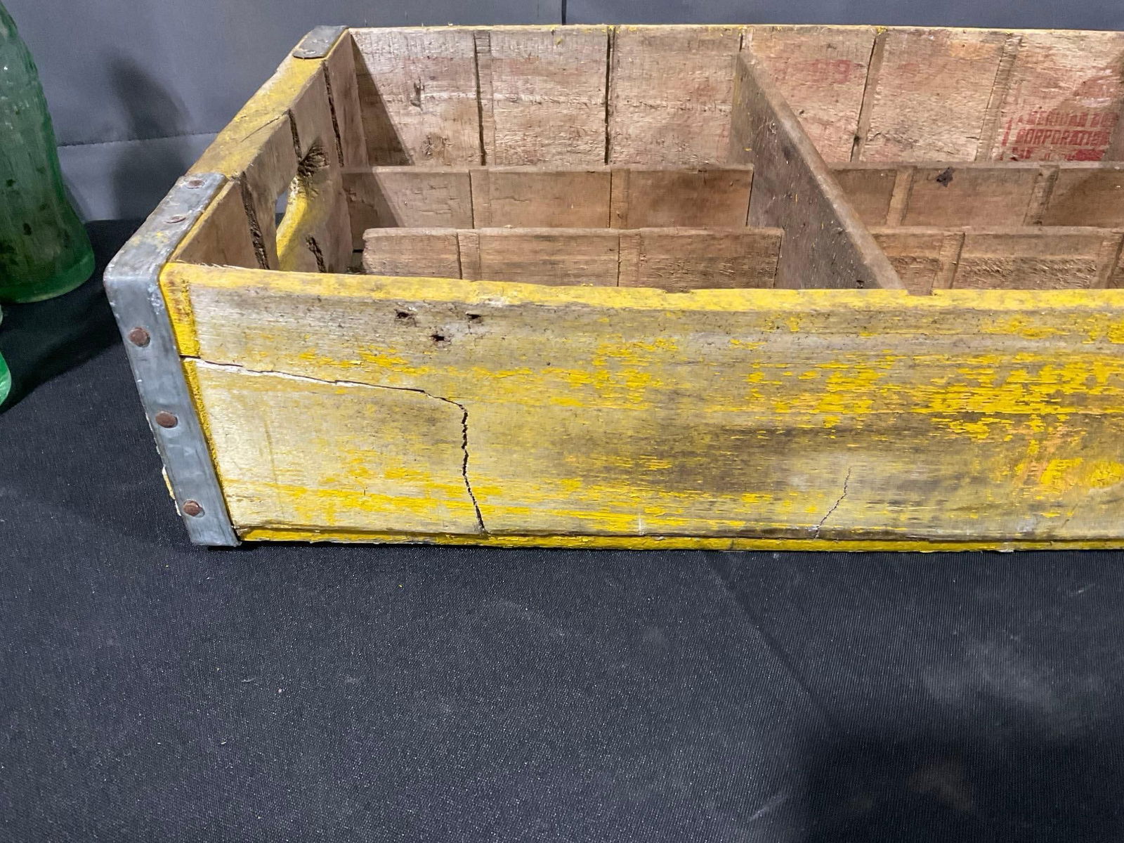 Vintage Wood & Iron Bottle Carrier, likely Coca-Cola, w/ 6 Green Glass 6.5 oz Coca-Cola Bottles - 6