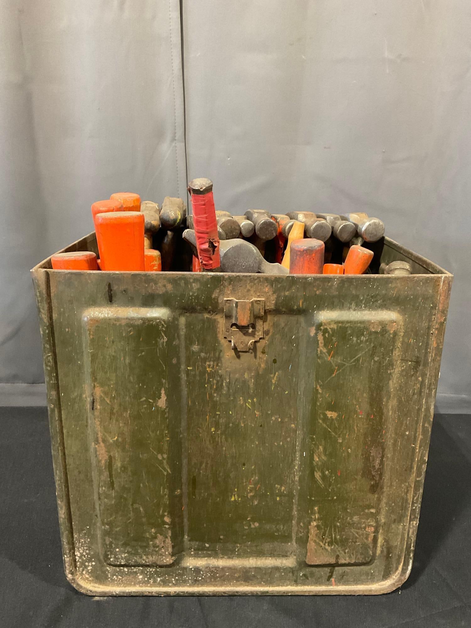 Large Assortment of Hammers 40+ variety of types, Ballpeen, Claw & more, Heavy Green Metal Contai... (1 of 8)