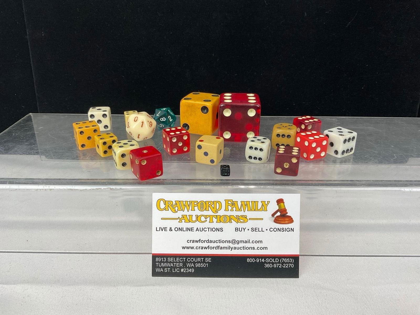 Small Collection of Vintage Dice, Red Clear, White & Yellow, Tiny Black piece (1 of 5)