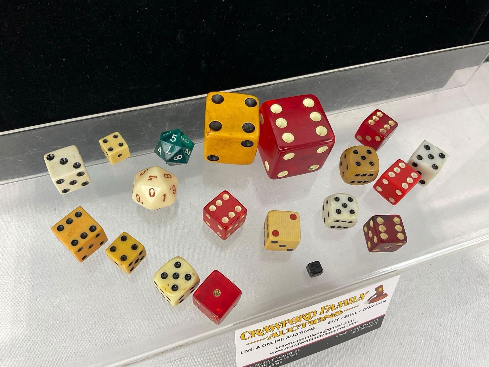 Small Collection of Vintage Dice, Red Clear, White & Yellow, Tiny Black piece - 2