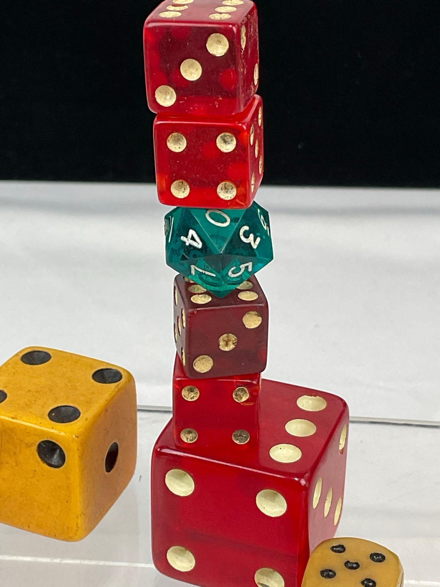 Small Collection of Vintage Dice, Red Clear, White & Yellow, Tiny Black piece - 4