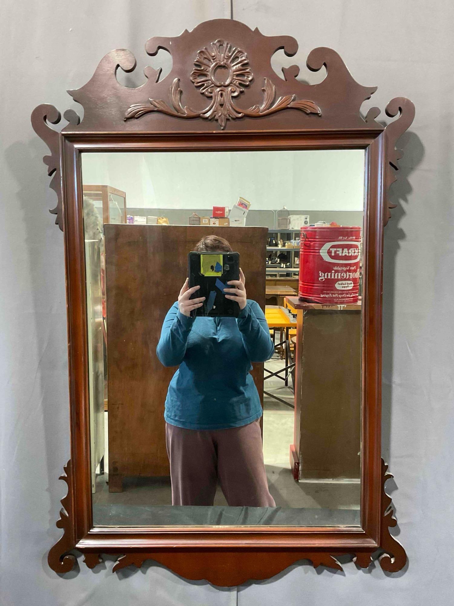 Antique Wall Mirror in Lovely Mahogany Wood Frame. Measures 29" x 44" x 3" Very Good Cond. (1 of 5)