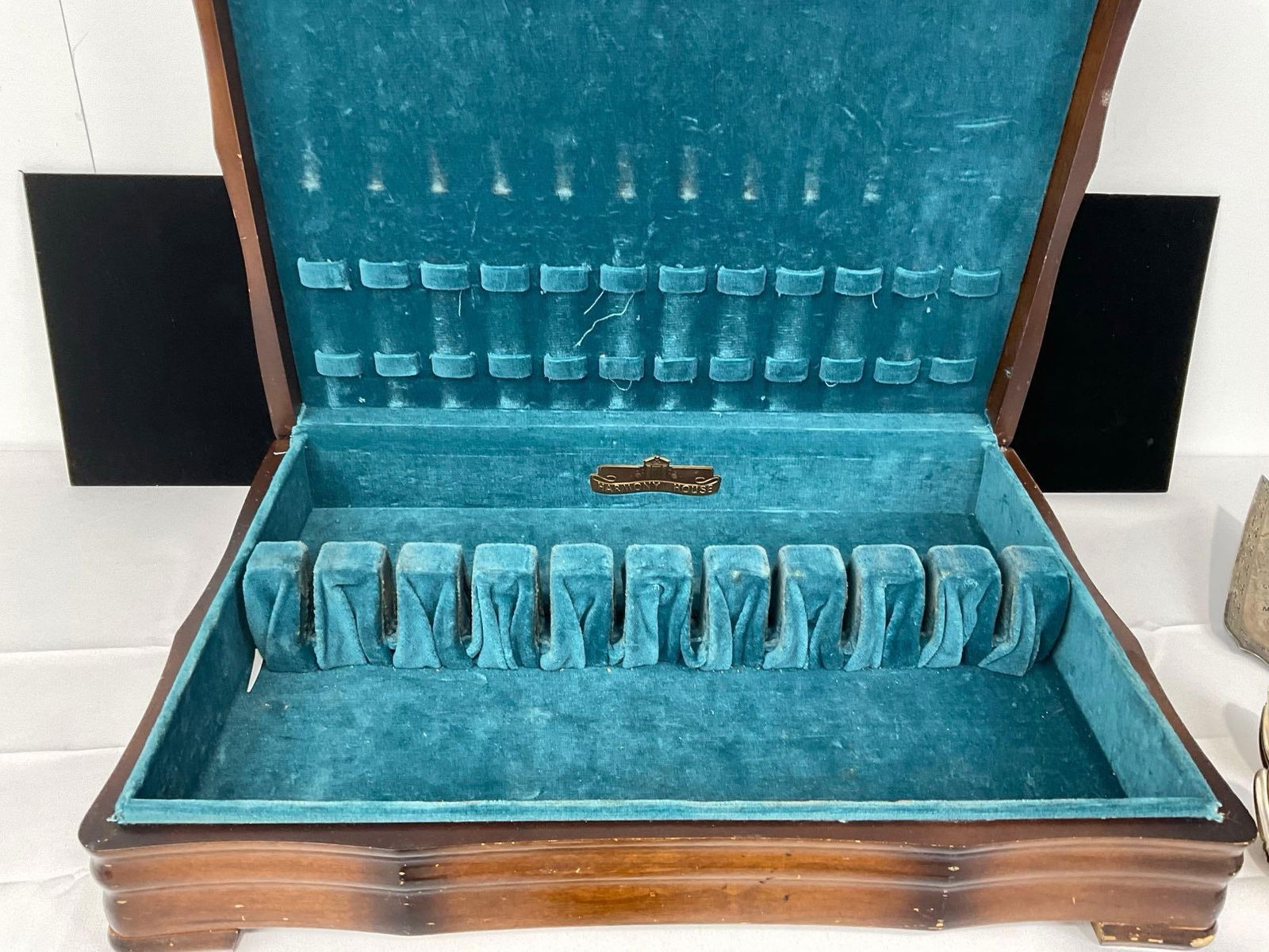 Vintage Flatware Case w/ Sterling Spoons, 125.2 grams ttw & Antique Servingware, marked 6/22/1875 - 14