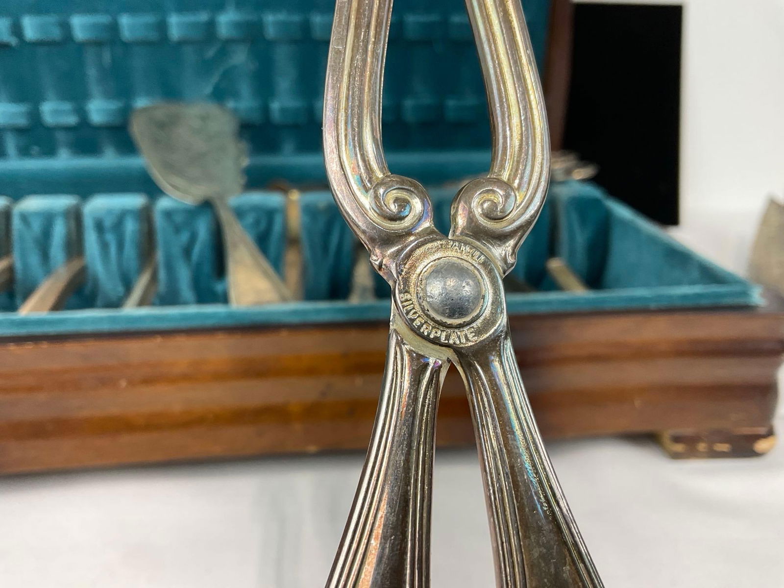 Vintage Flatware Case w/ Sterling Spoons, 125.2 grams ttw & Antique Servingware, marked 6/22/1875 - 5