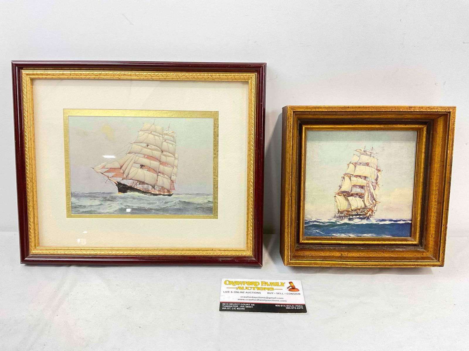 2 pcs Vintage Framed Paintings of Sailing Clipper Ships, incl. 1x Watercolor Print. Excellent Cond. (1 of 4)