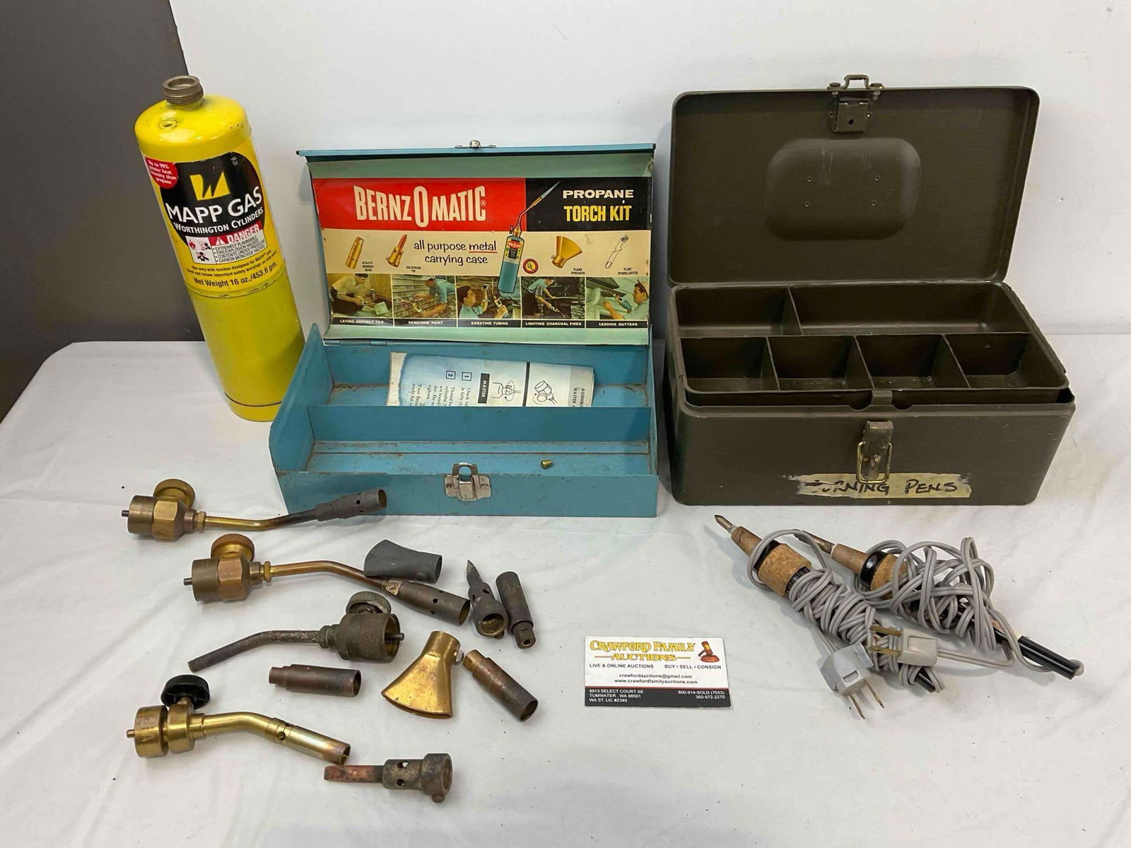 2 pcs Metal Tool Boxes w/ Contents, incl. Bernzomatic Propane Torch Kit & 2x Burning Pens. (1 of 9)