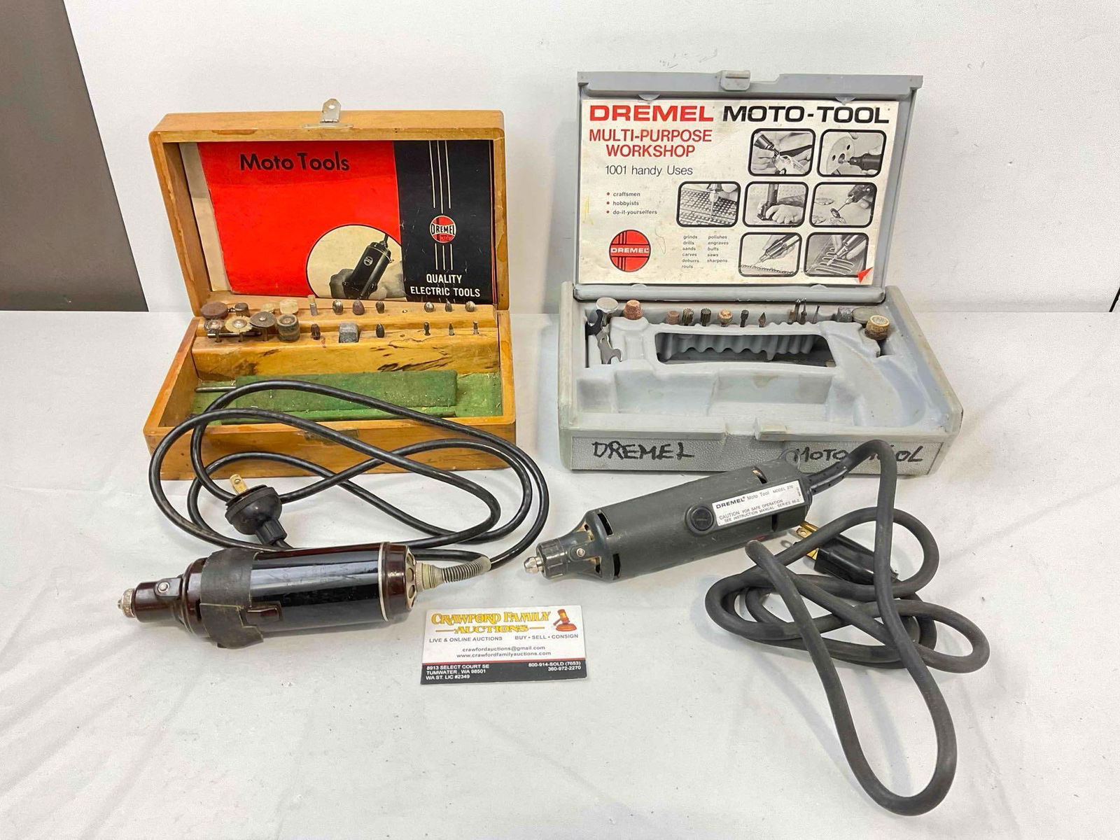 2 pcs Vintage Dremel Moto Tools w/ Cases & Bits, incl. Models 2 & 270. Tested, Works. See pics.: 2 pcs Vintage Dremel Moto Tools w/ Cases & Bits, incl. Models 2 & 270. Tested, Works. Could be missing a few bits, model 2 has electrical tape wrapped around it, condition is otherwise good. L