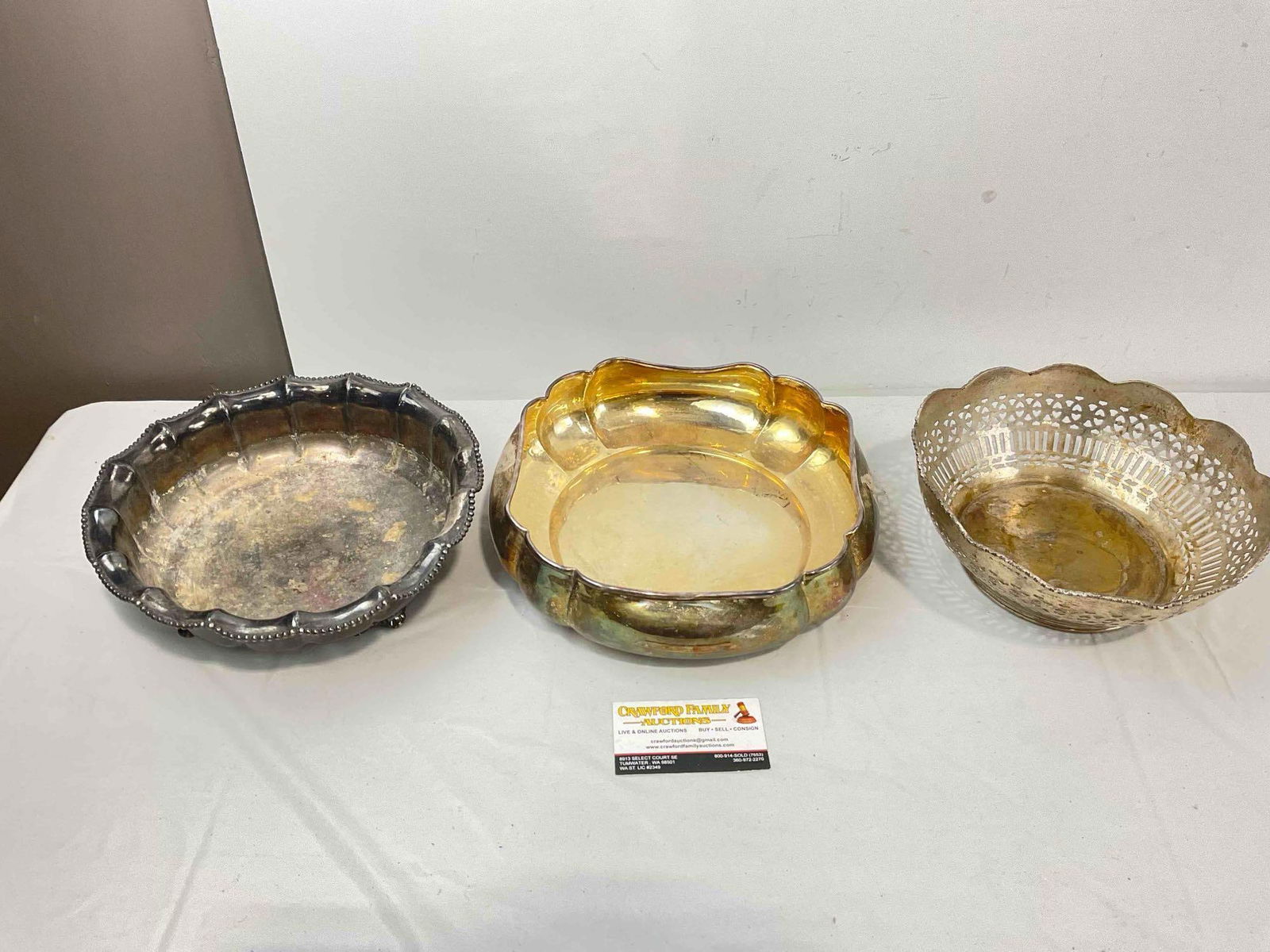 3 pcs Vintage Silver Plated Bowls, incl. Reed & Barton. Very Good Condition. See pics. (1 of 9)