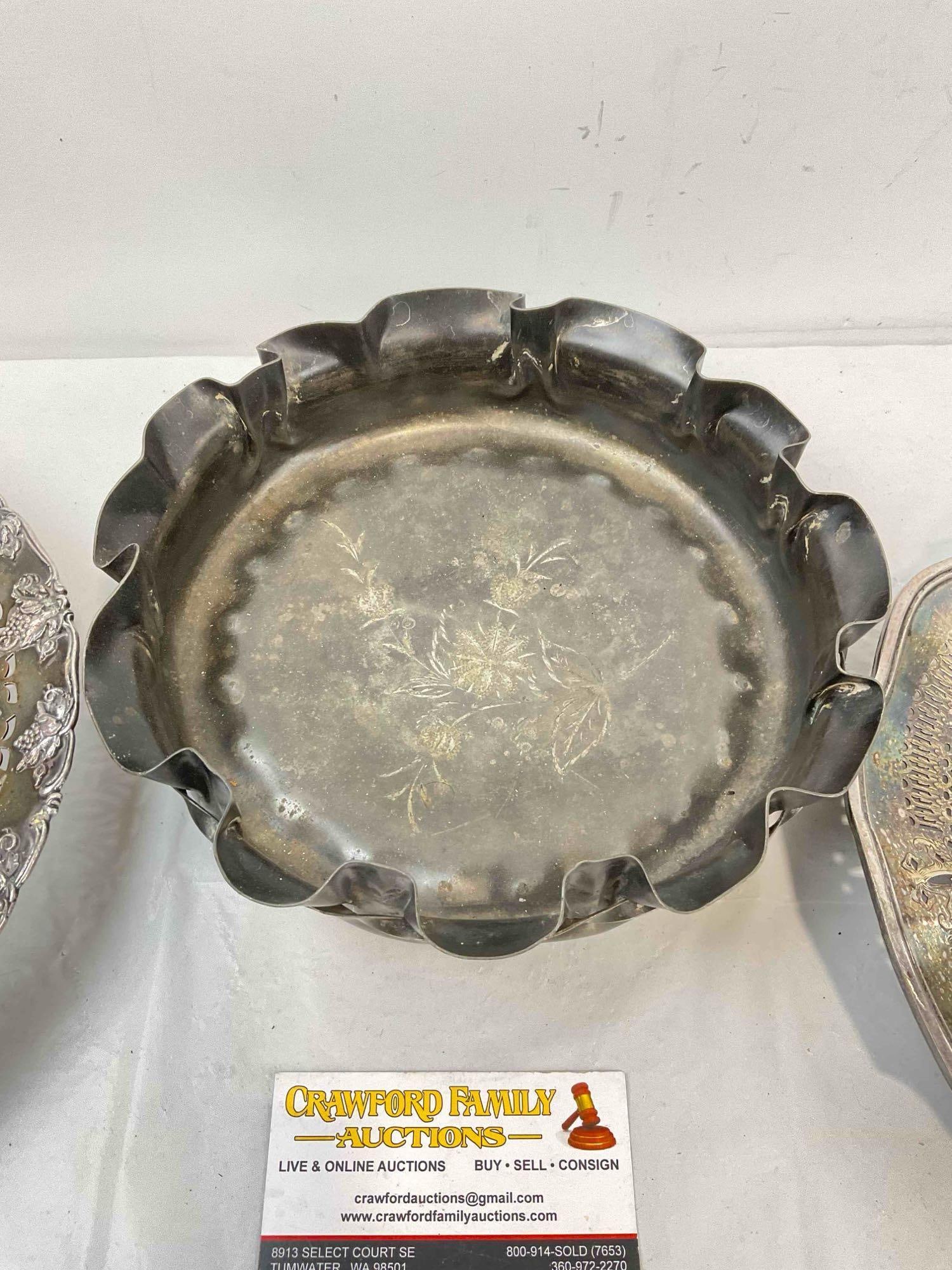 3 pcs Vintage Silver Plated Serving Trays, incl. Rogers & Sheffield. Very Good Condition. See pics. - 5