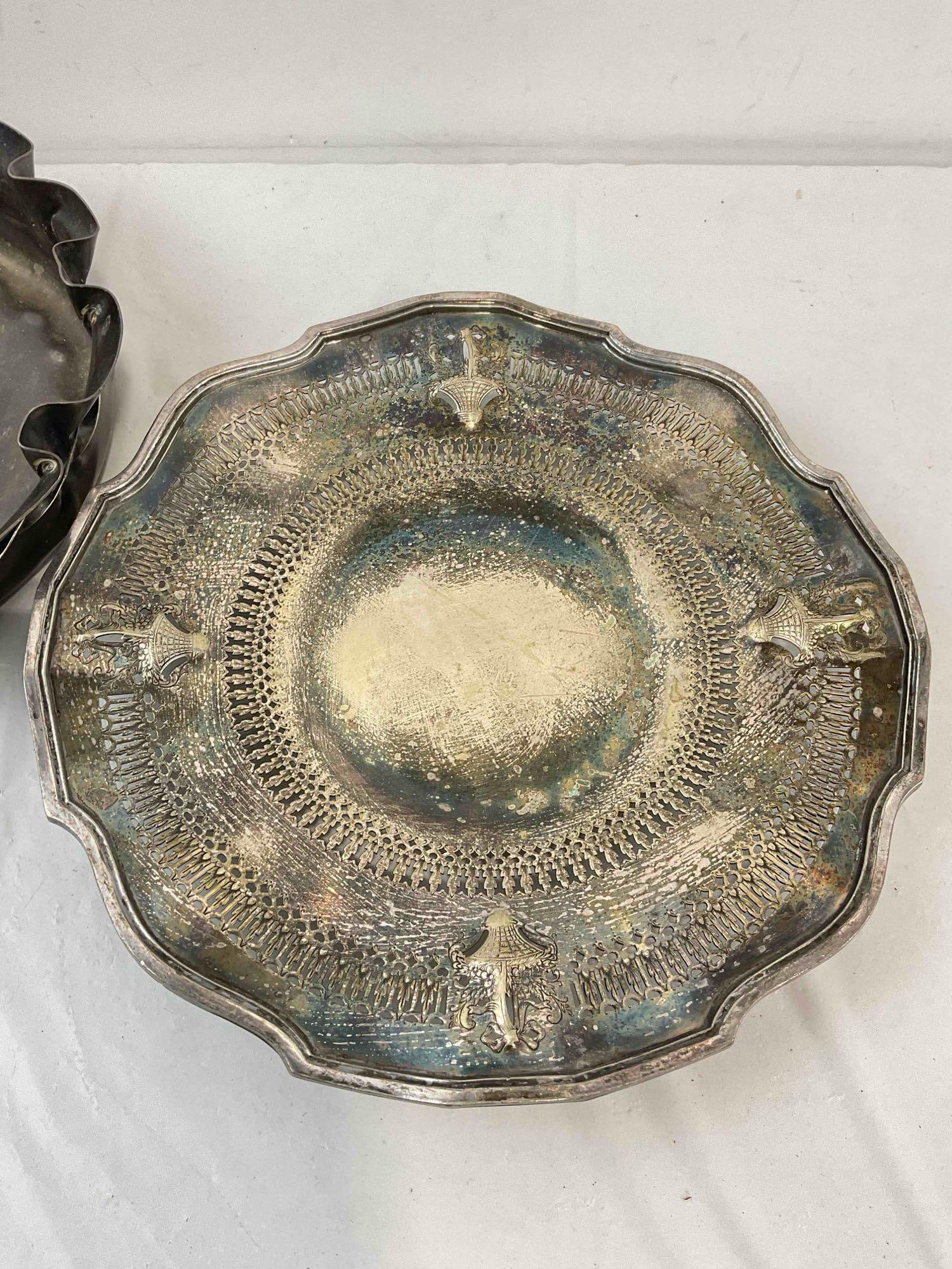 3 pcs Vintage Silver Plated Serving Trays, incl. Rogers & Sheffield. Very Good Condition. See pics. - 6