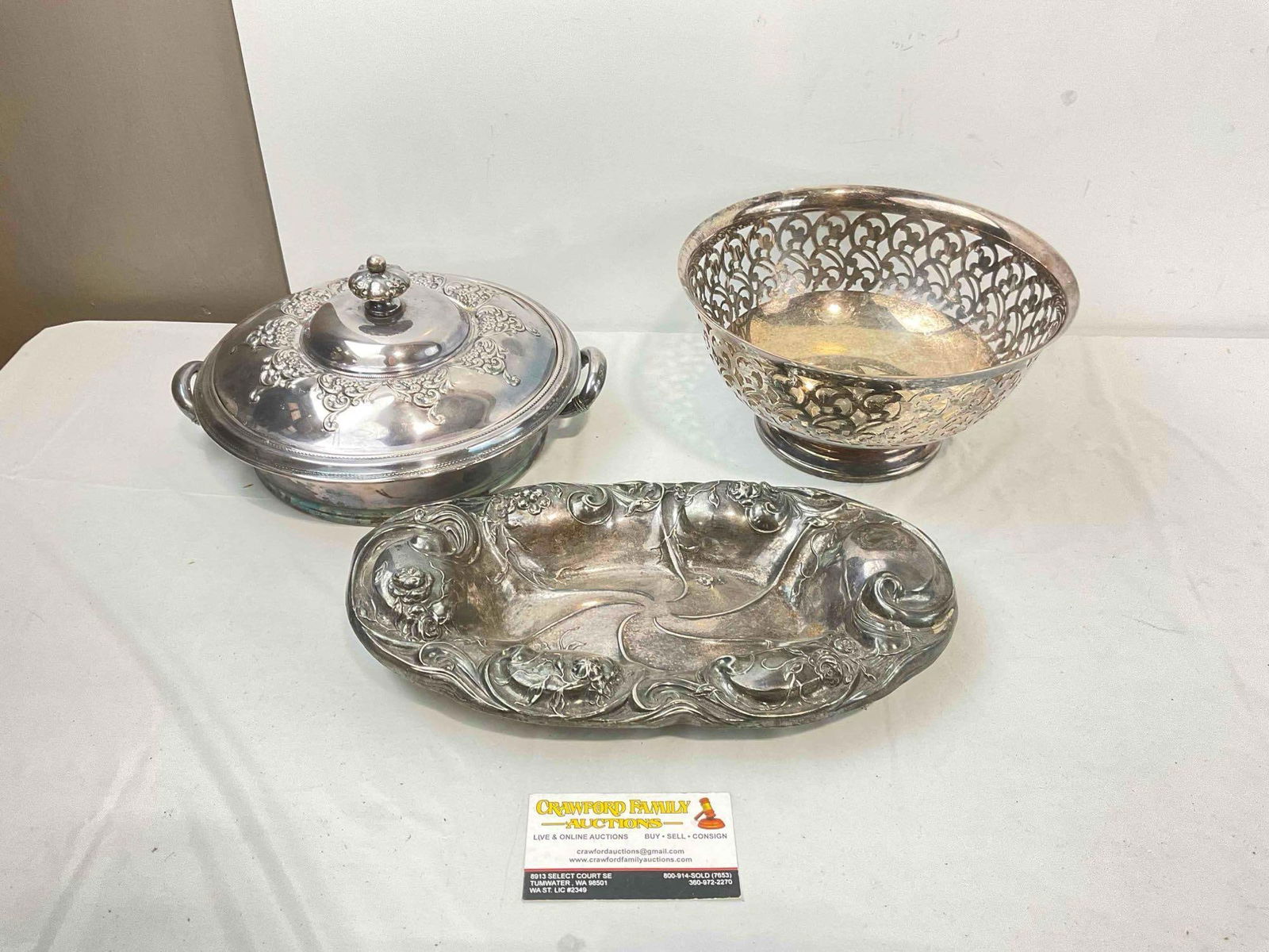 3 pcs Vintage Silver Plated Dish Assortment, incl. 2x Forbes & 1x International Silver. See pics. (1 of 10)