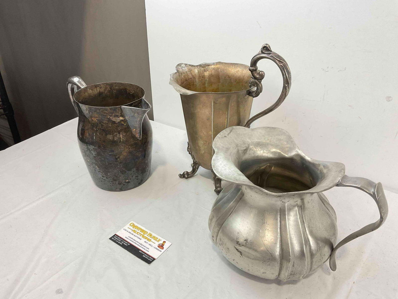 3 pcs Vintage Water Pitcher, incl. 2x Silver Plated & 1x Pewter. Very Good Condition. See pics. - 2