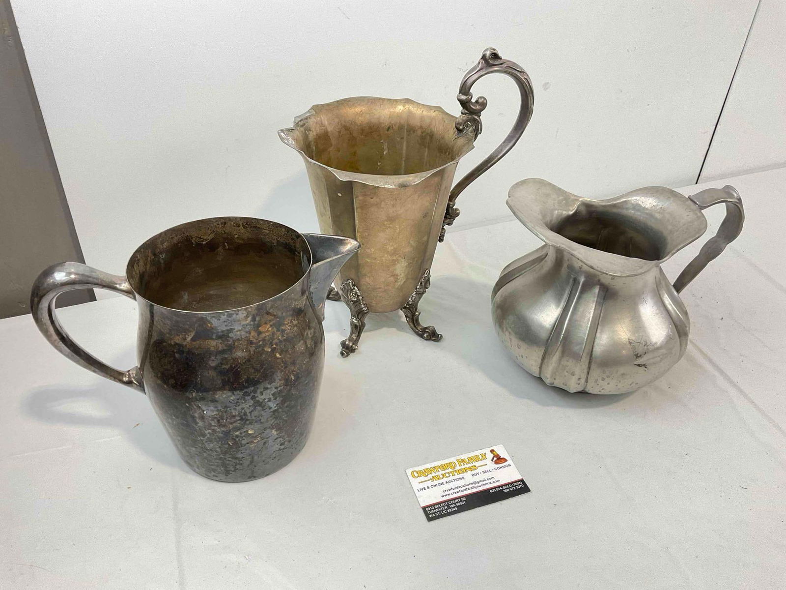 3 pcs Vintage Water Pitcher, incl. 2x Silver Plated & 1x Pewter. Very Good Condition. See pics. - 3