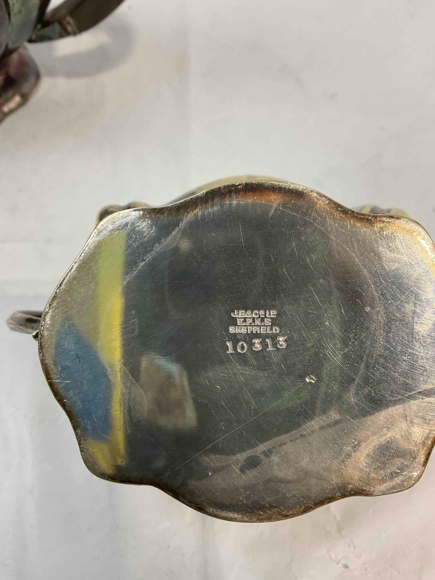 3 pcs Antique Sheffield Silver Plate Tea Set w/ Tea Pot, Creamer & Sugar Bowl. Very Good Cond. - 5