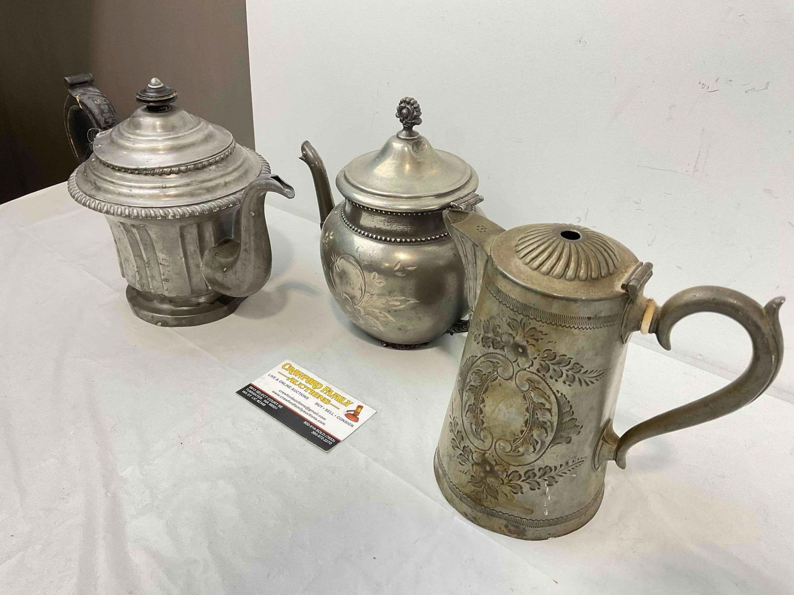 3 pcs Antique Silver Plated Tea Pots, incl. Dixon & Son and New Amsterdam Silver Co. See pics. - 2