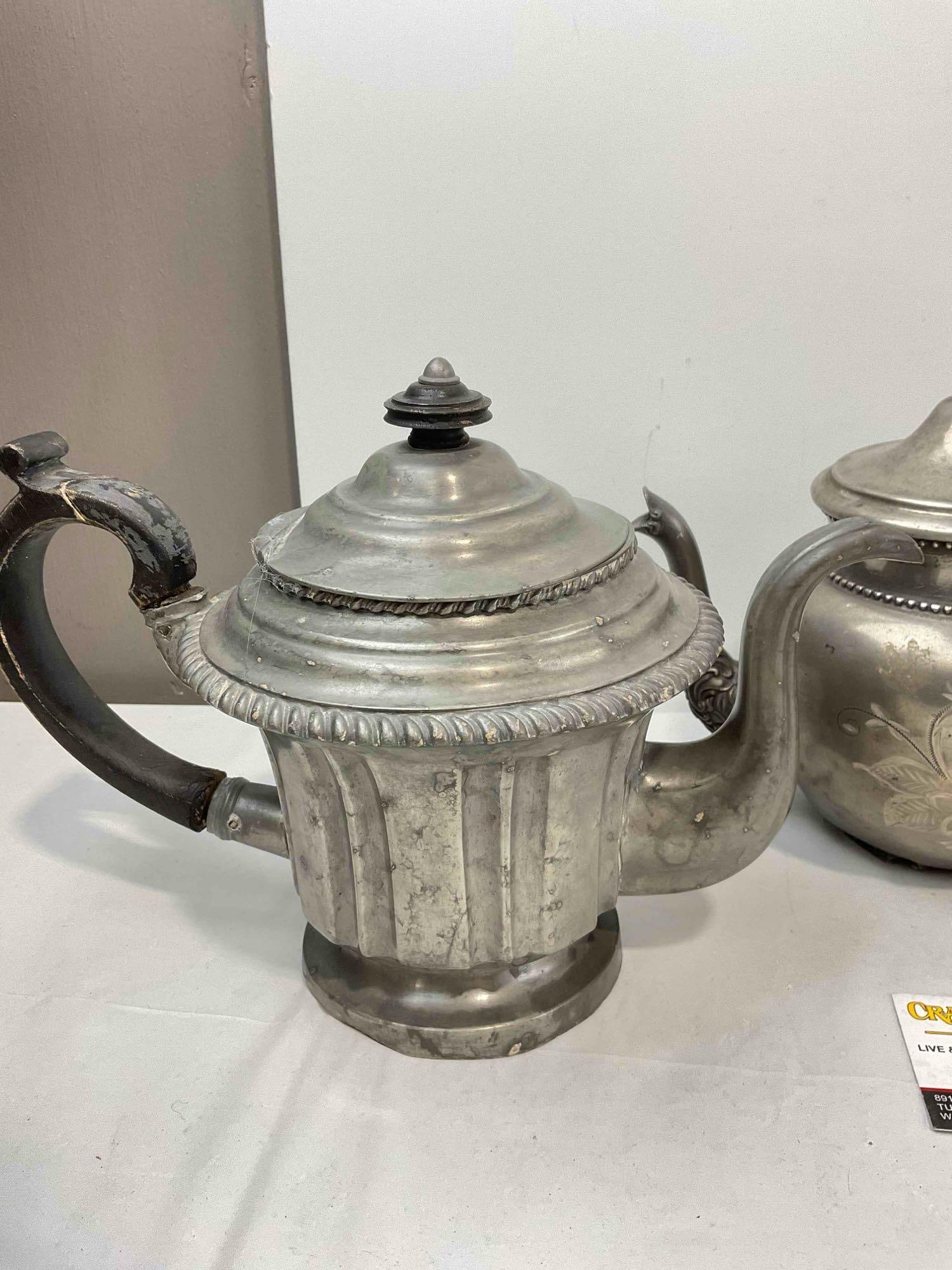 3 pcs Antique Silver Plated Tea Pots, incl. Dixon & Son and New Amsterdam Silver Co. See pics. - 5