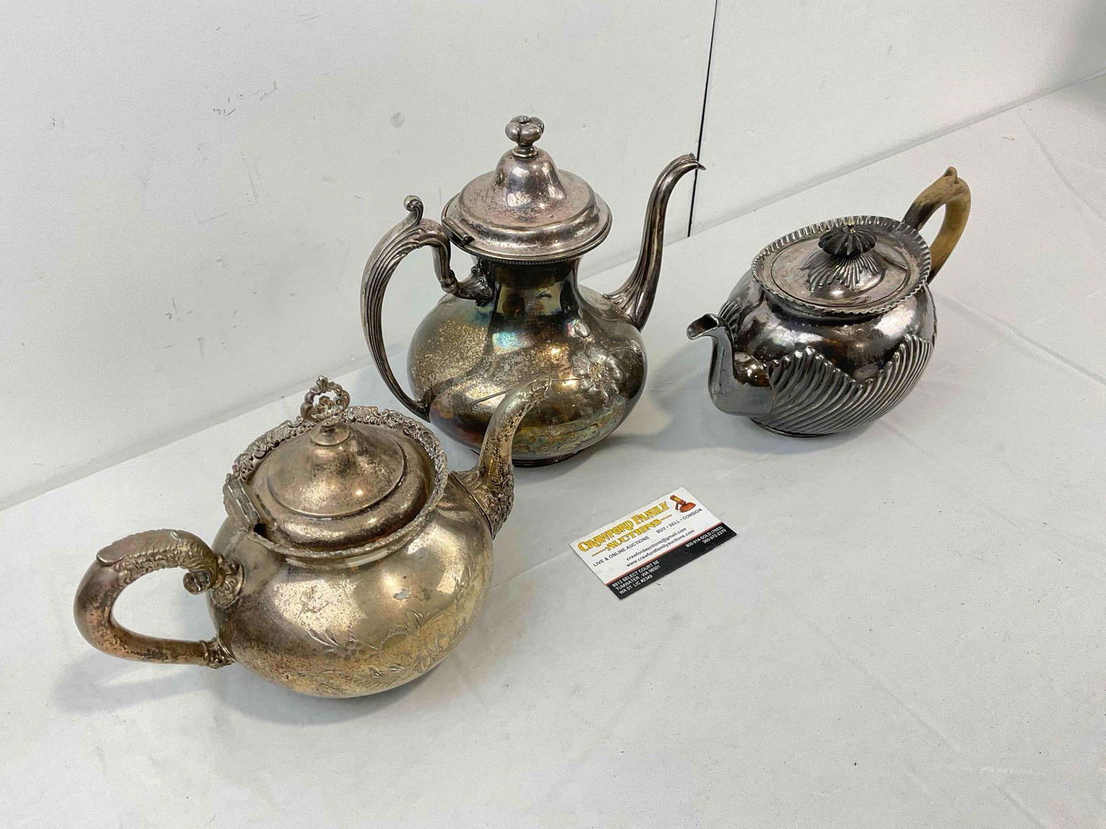 3 pcs Antique Silver Plated Tea Pots, incl. James Dixon & Sons, Van Bergh & Pairpoint. See pics - 3