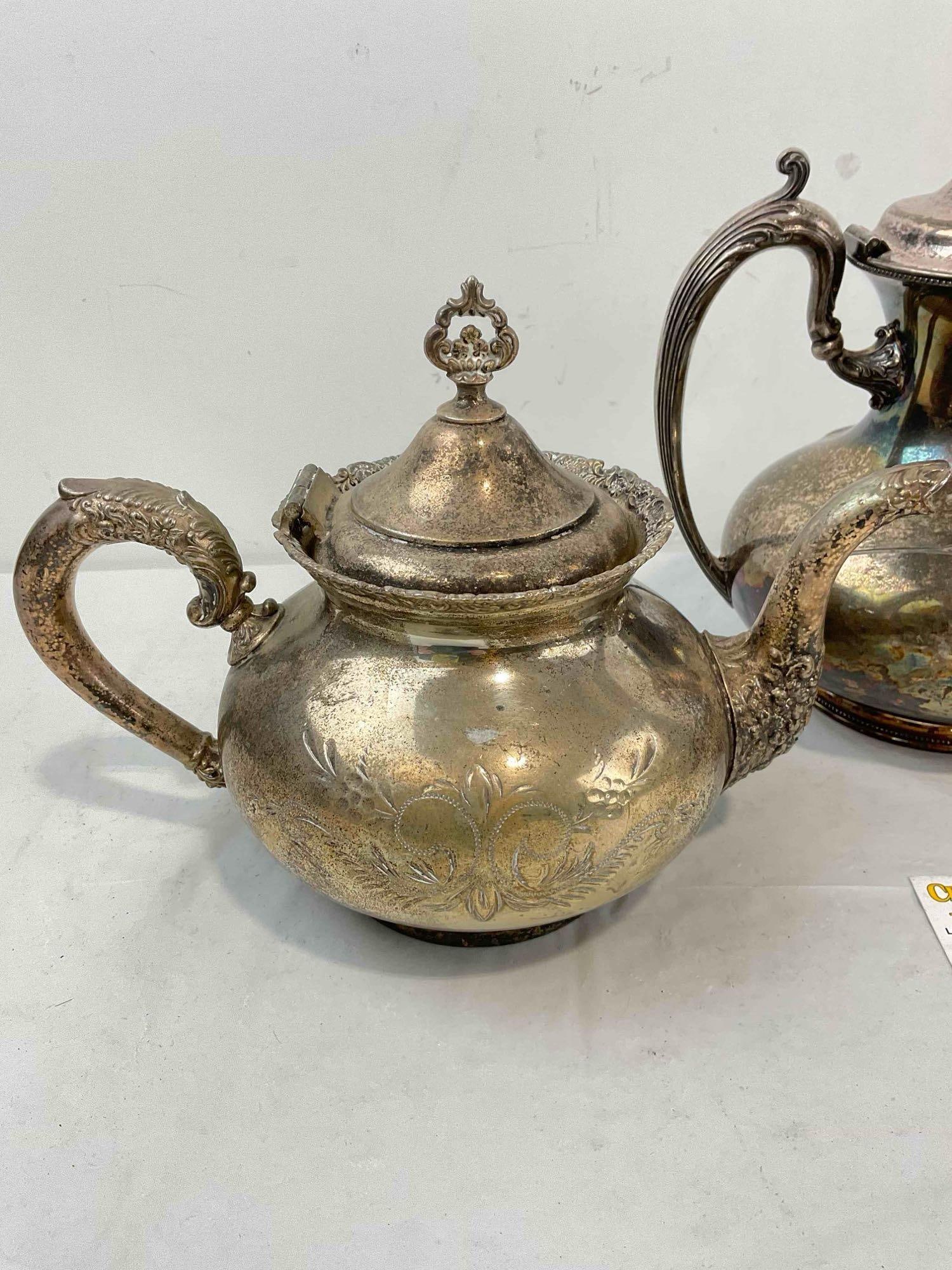 3 pcs Antique Silver Plated Tea Pots, incl. James Dixon & Sons, Van Bergh & Pairpoint. See pics - 4