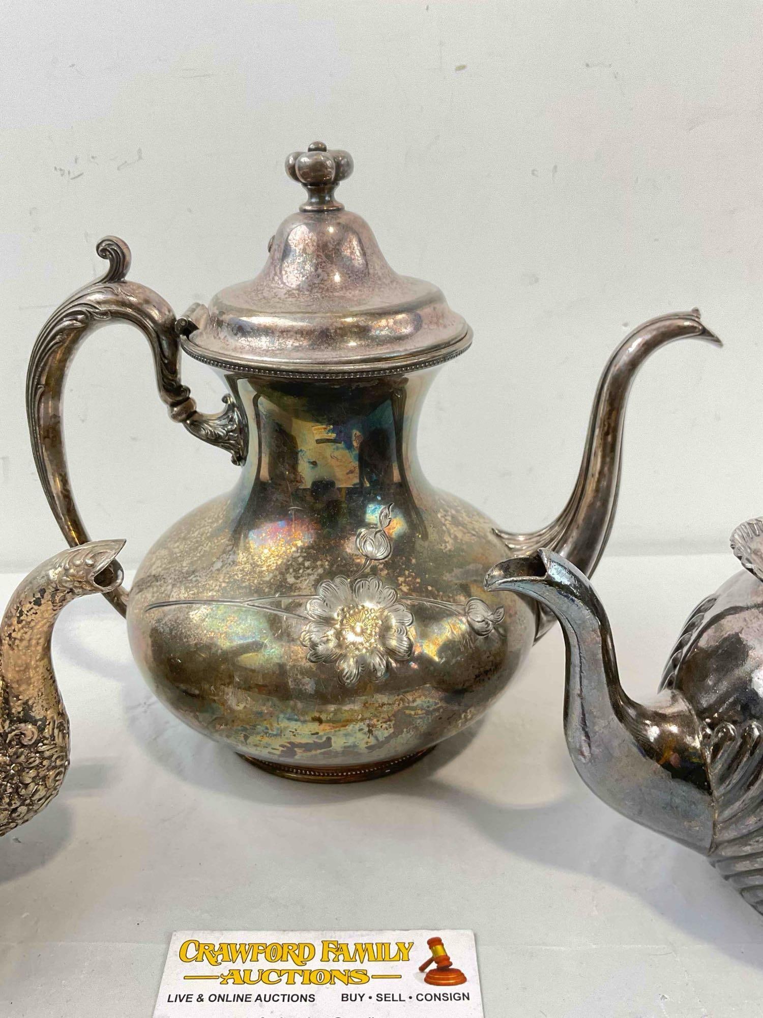 3 pcs Antique Silver Plated Tea Pots, incl. James Dixon & Sons, Van Bergh & Pairpoint. See pics - 5
